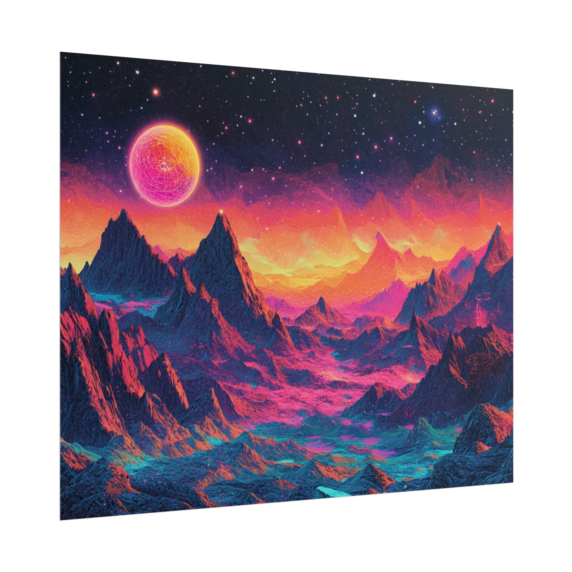 Vibrant Art Print Poster, Cosmic Mountain Wall Decor, Psychedelic Space Art, Colorful Home Decoration, Gift for Nature Lovers