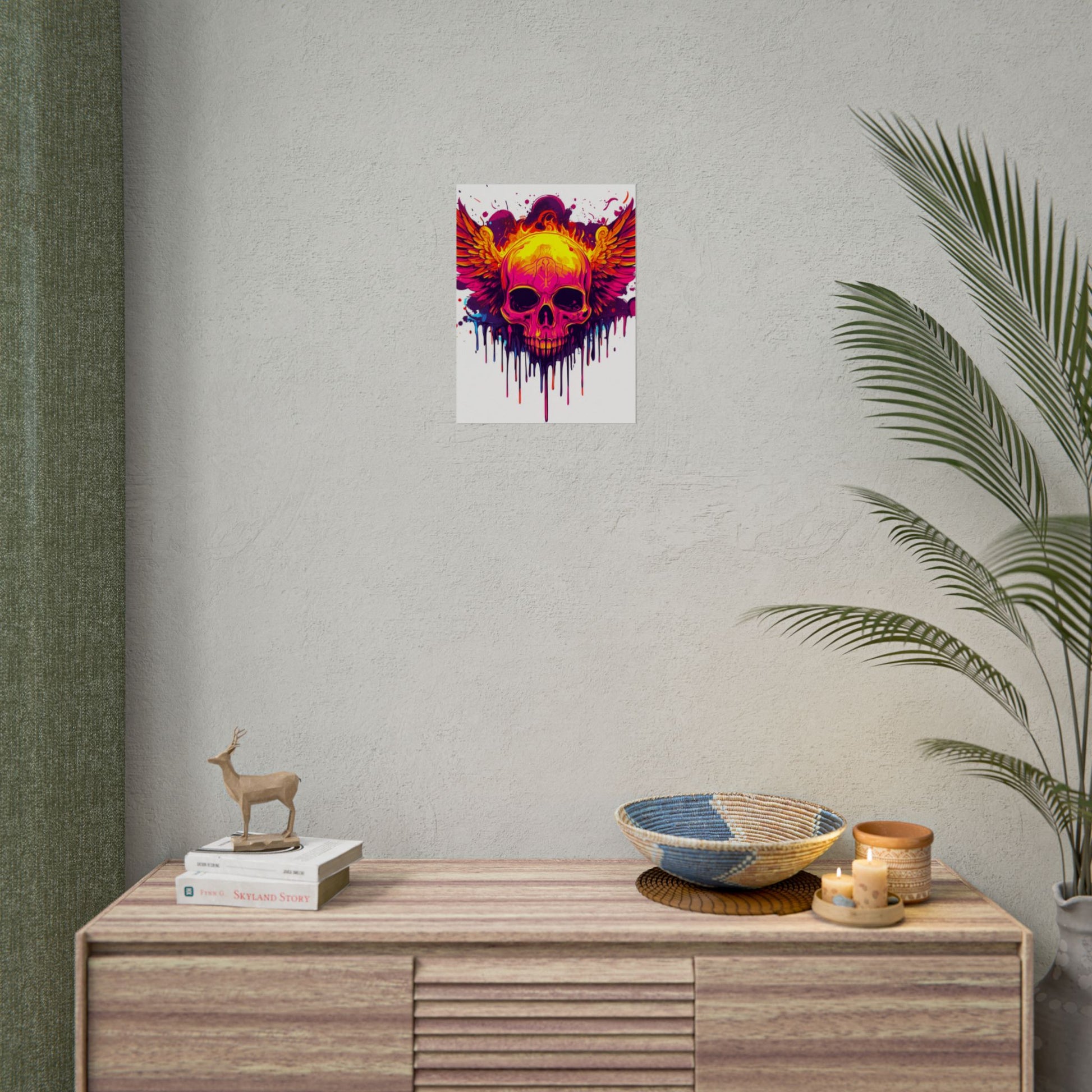 Vibrant Skull Art Print - Bohemian Home Decor, Wall Art, Gift for Rock Lovers, Festival Decor, Unique Artwork