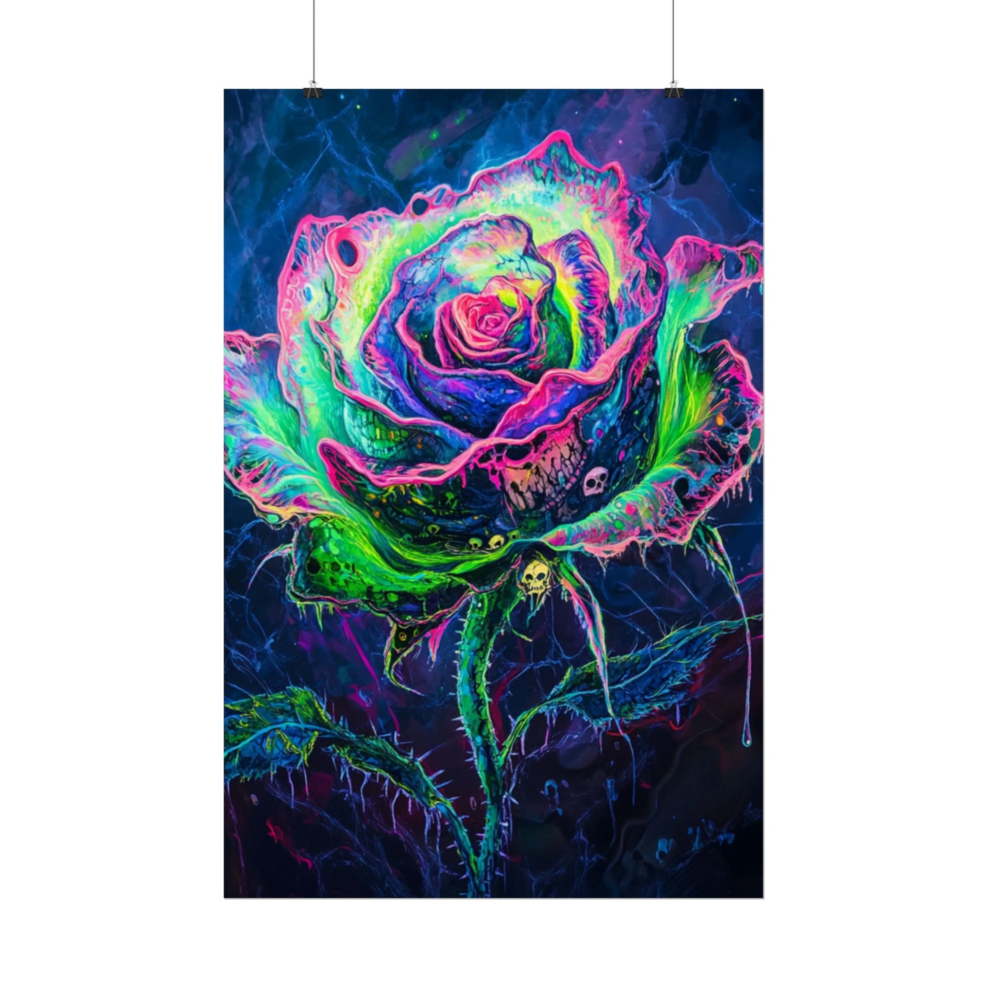 Neon Rose Wall Art | Psychedelic Floral Print, Colorful Posters, Home Decor, Gift for Art Lovers, Unique Wall Decoration