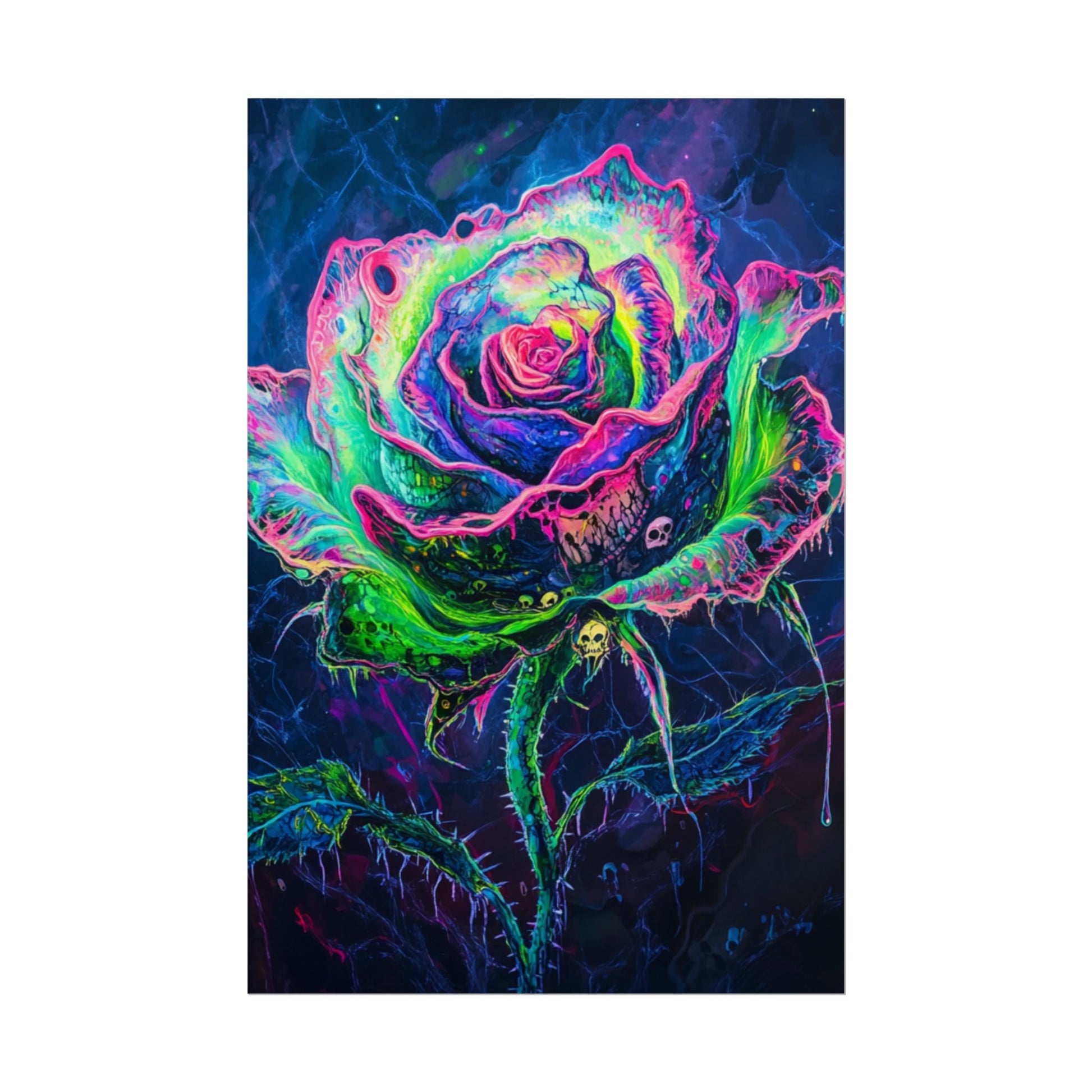 Neon Rose Wall Art | Psychedelic Floral Print, Colorful Posters, Home Decor, Gift for Art Lovers, Unique Wall Decoration