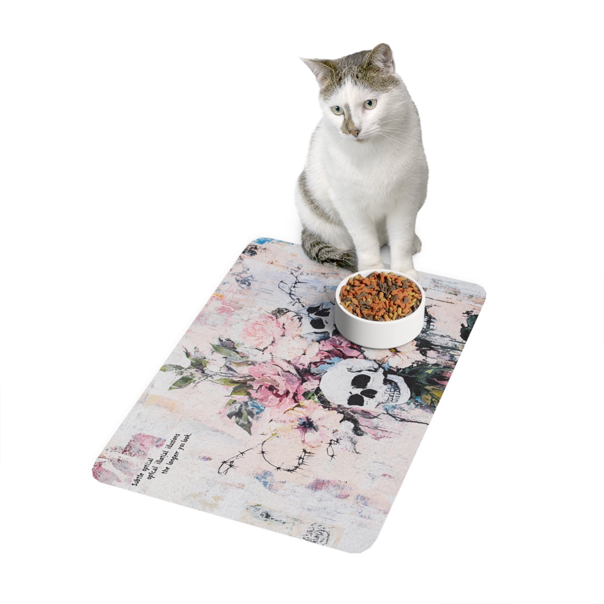 Skull Floral Pet Food Mat, Unique Pet Dish Mat, Pet Lover Gift, Stylish Dog Cat Bowl Mat, Home Decor for Pet Parents