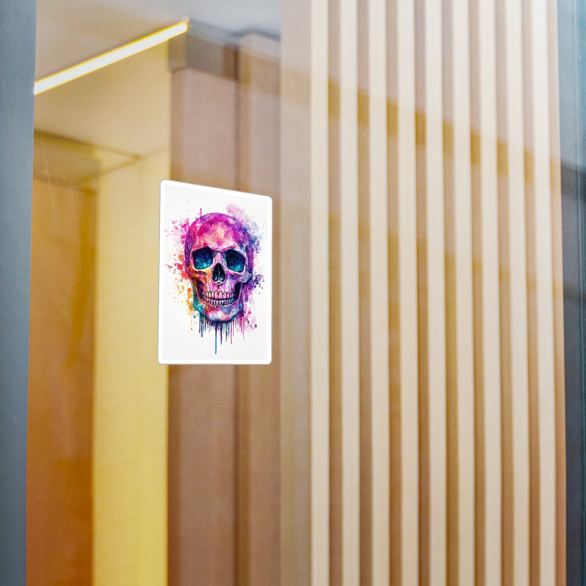 Colorful Skull Vinyl Decal, Artistic Wall Sticker, Gothic Decor, Halloween Decoration, Unique Home Accent
