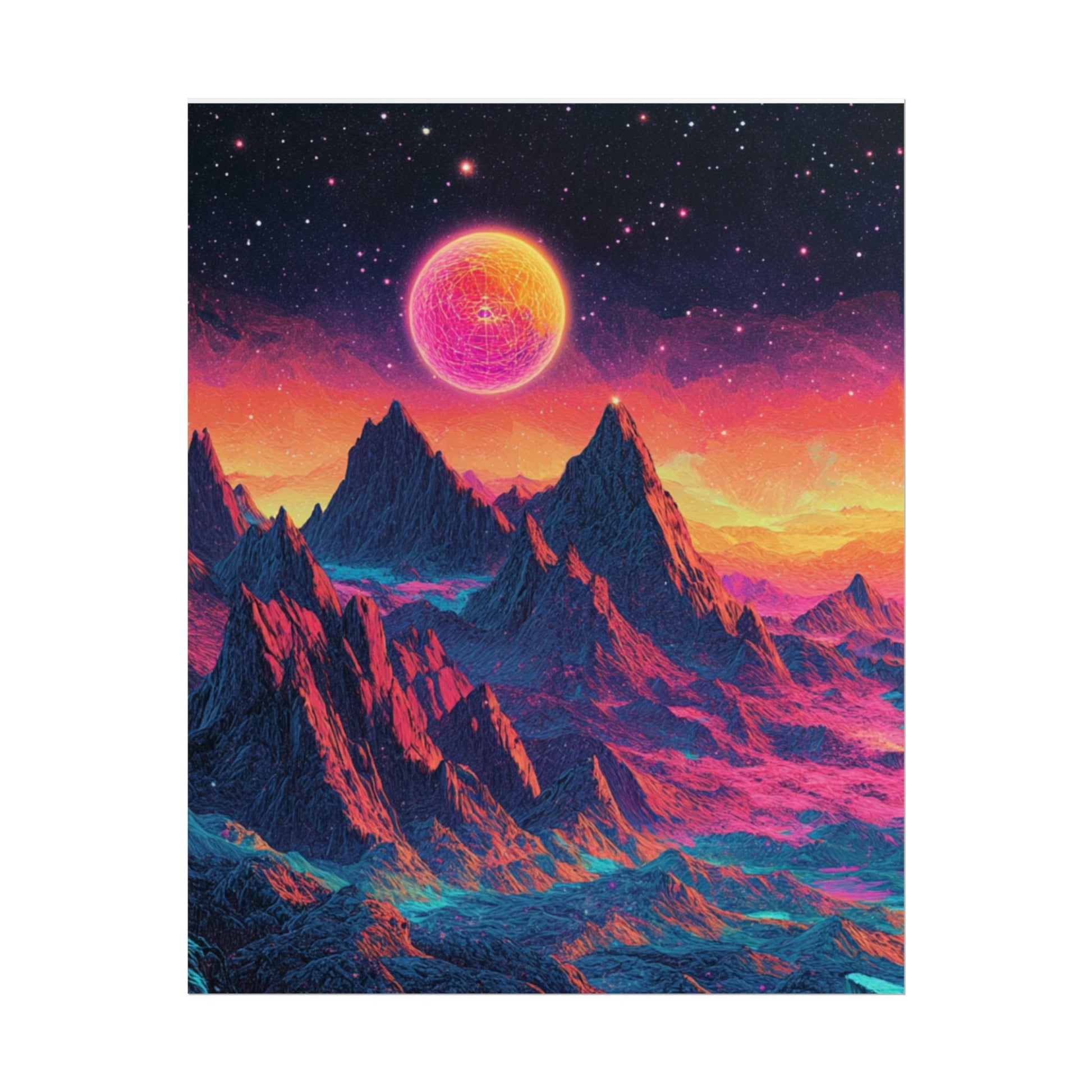 Vibrant Art Print Poster, Cosmic Mountain Wall Decor, Psychedelic Space Art, Colorful Home Decoration, Gift for Nature Lovers