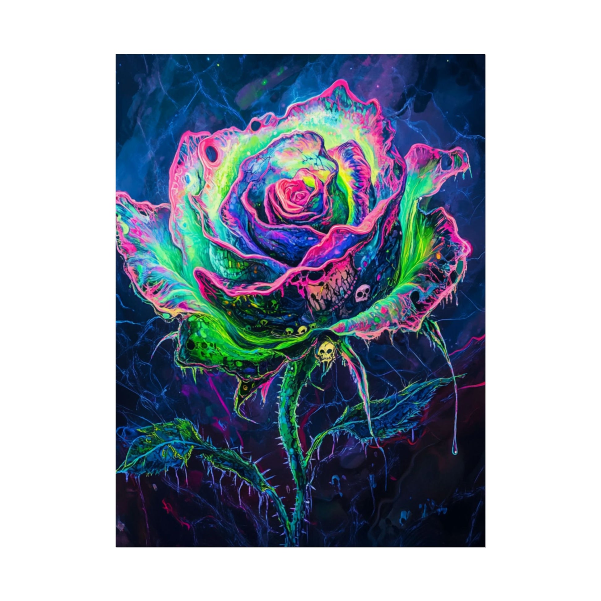Neon Rose Wall Art | Psychedelic Floral Print, Colorful Posters, Home Decor, Gift for Art Lovers, Unique Wall Decoration