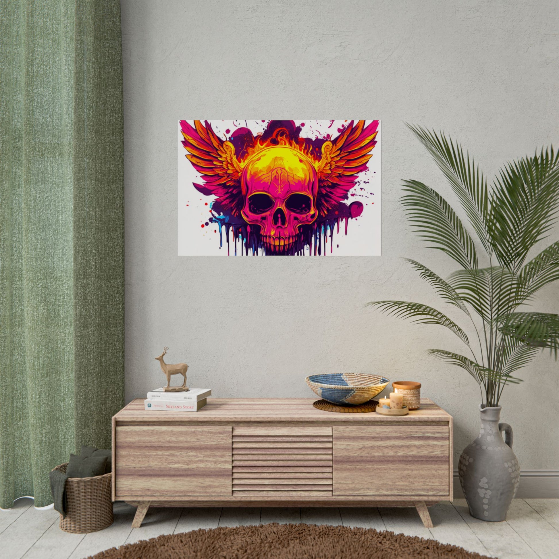 Vibrant Skull Art Print - Bohemian Home Decor, Wall Art, Gift for Rock Lovers, Festival Decor, Unique Artwork