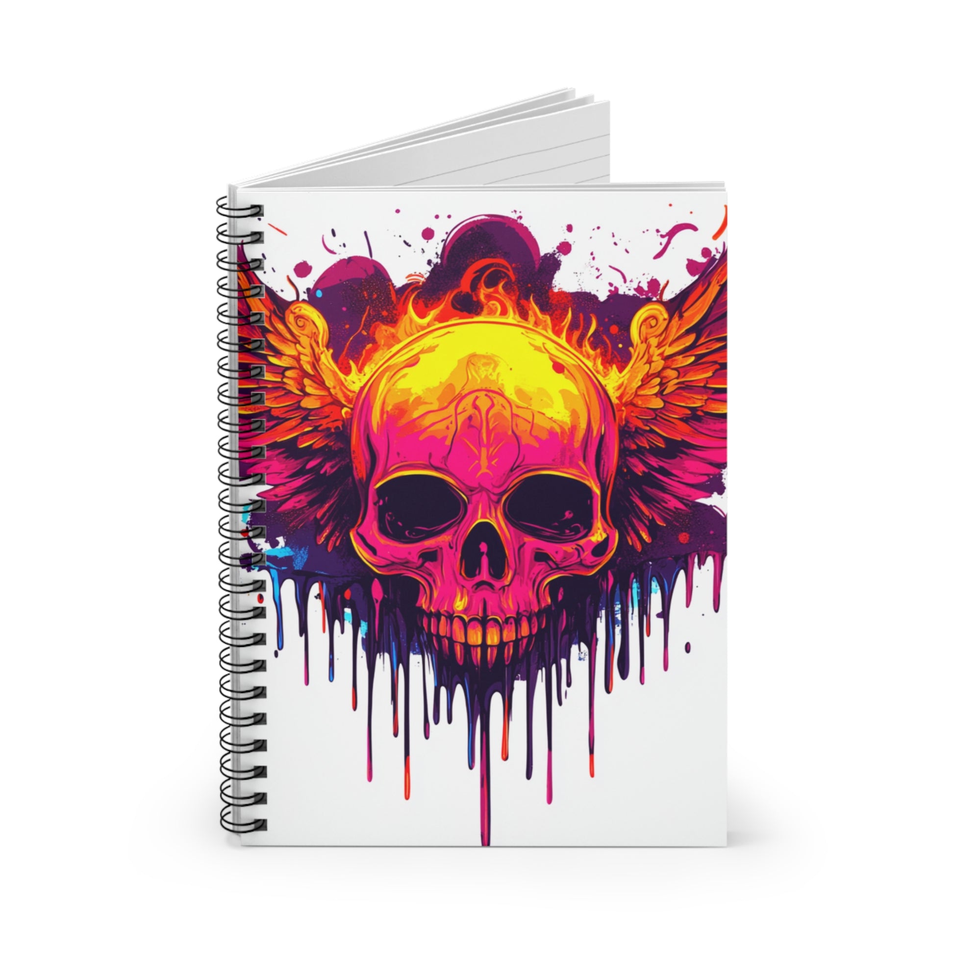 Vibrant Skull Spiral Notebook - Ruled Line, Artistic Journal, Sketchbook, Gift for Artists, Punk Style Notebook, Unique Writing Pad