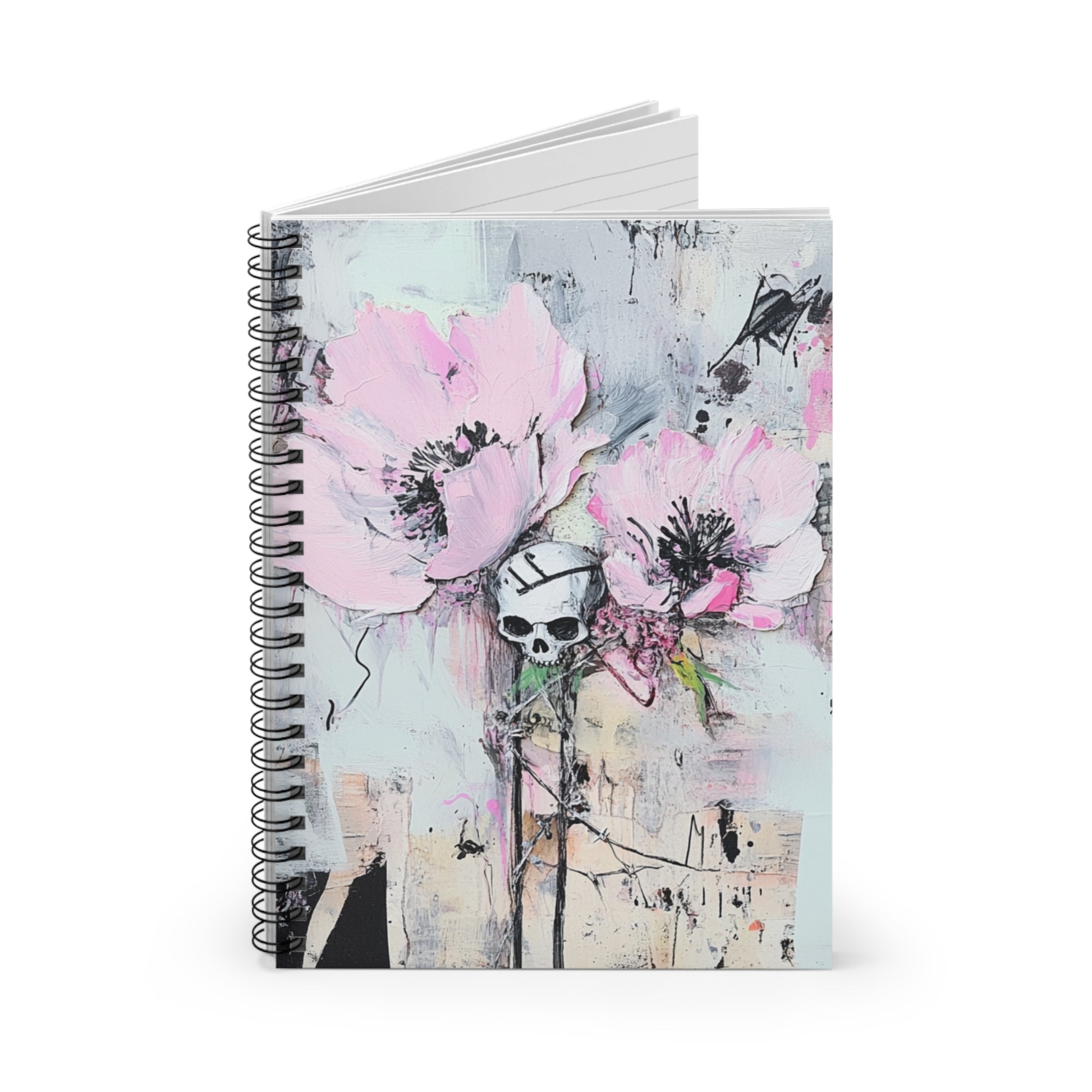 Floral Skull Spiral Notebook - Aesthetic Notepad for Creatives, Journaling, Gifts for Artists, School Supplies, Inspirational Journal
