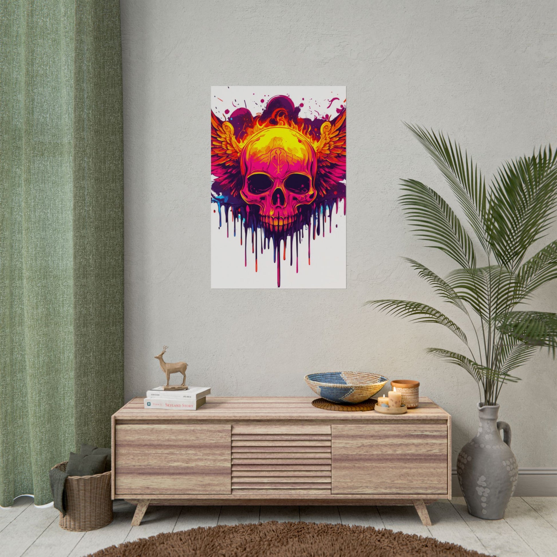 Vibrant Skull Art Print - Bohemian Home Decor, Wall Art, Gift for Rock Lovers, Festival Decor, Unique Artwork