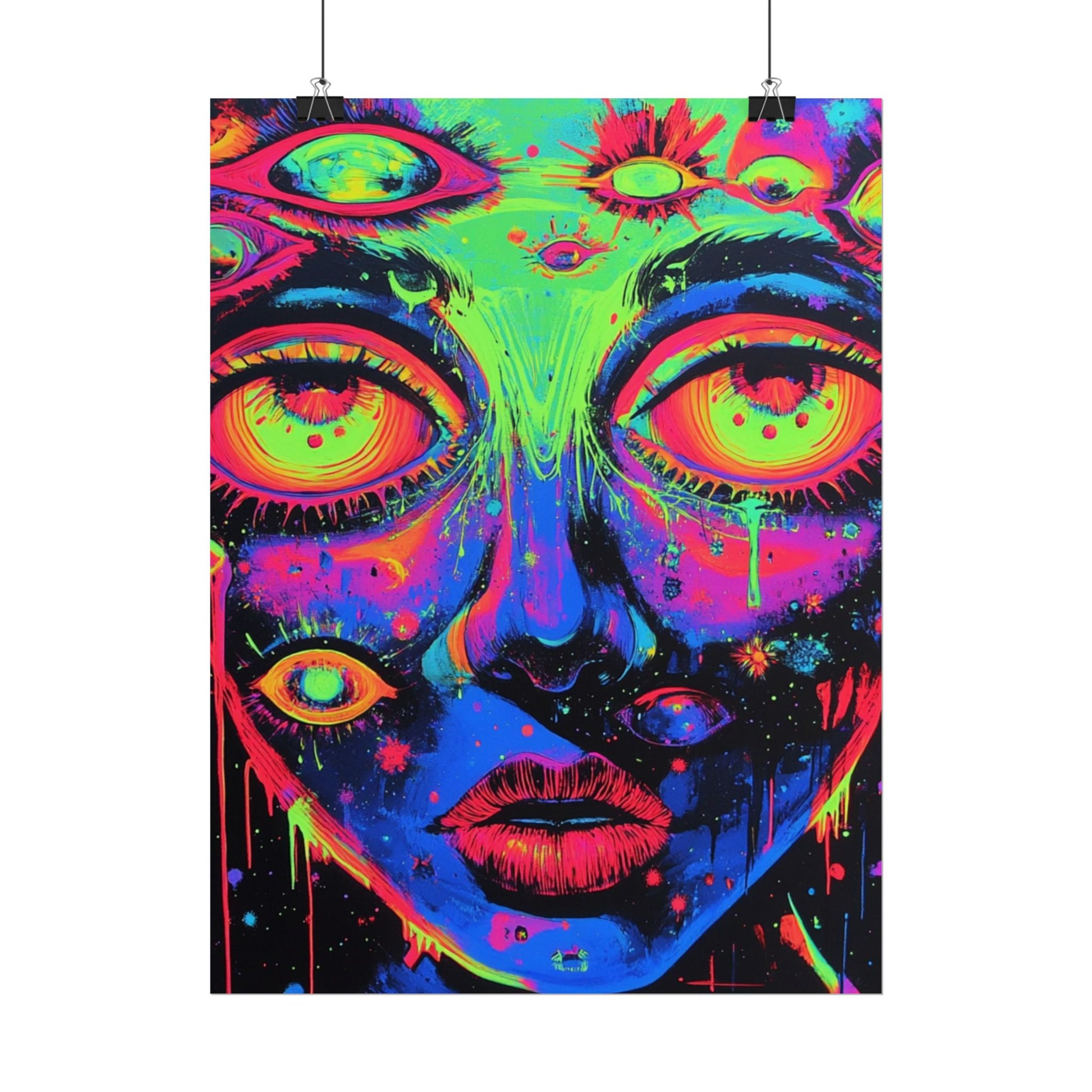 Vibrant Neon Art Poster, Psychedelic Wall Decor, Colorful Home Accent, Unique Gift for Art Lovers, Festival Decor, Boho Wall Art