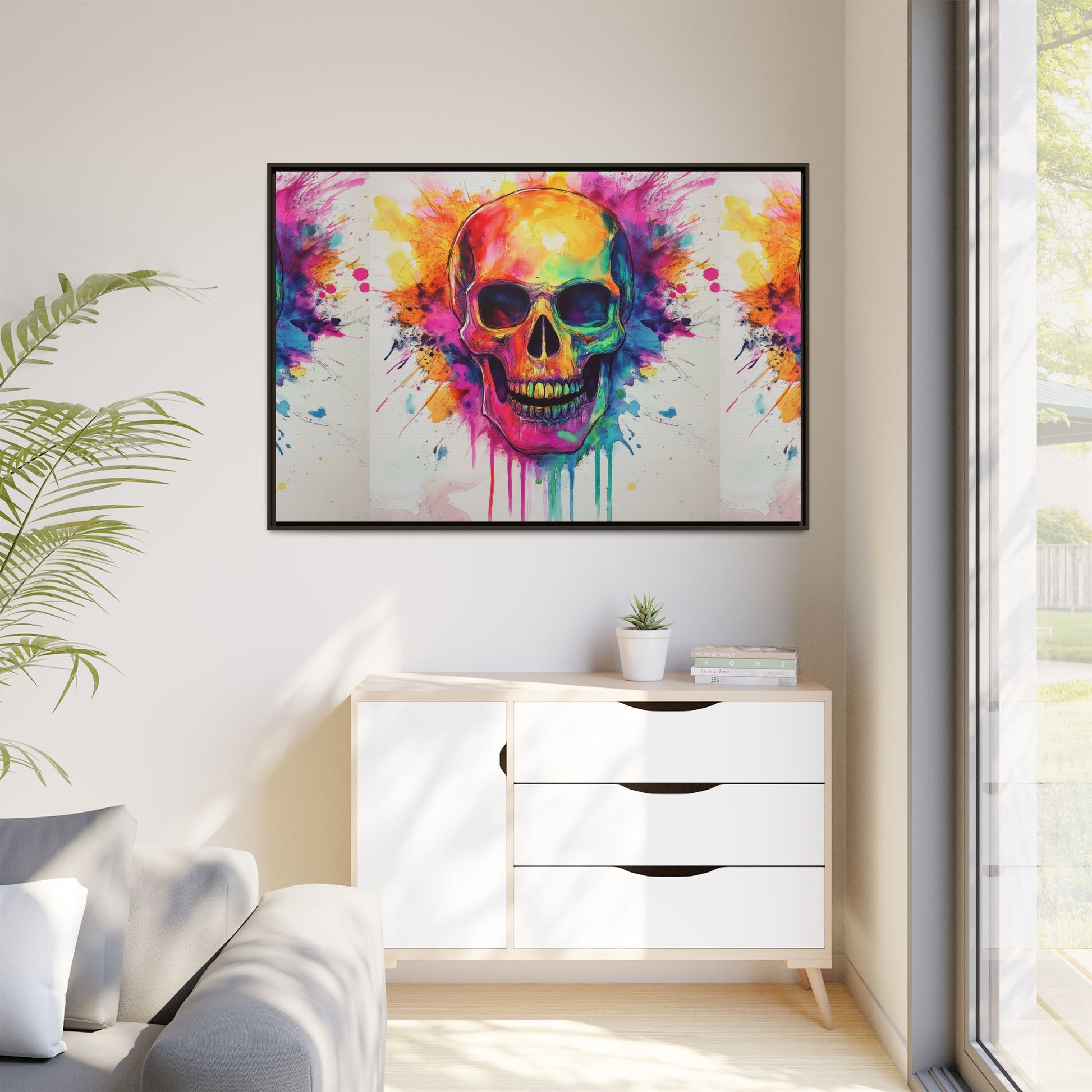 Colorful Skull Art Print - Matte Canvas Wall Decor, Framed Artwork, Vibrant Home Decor, Gothic Gift, Unique Wall Art