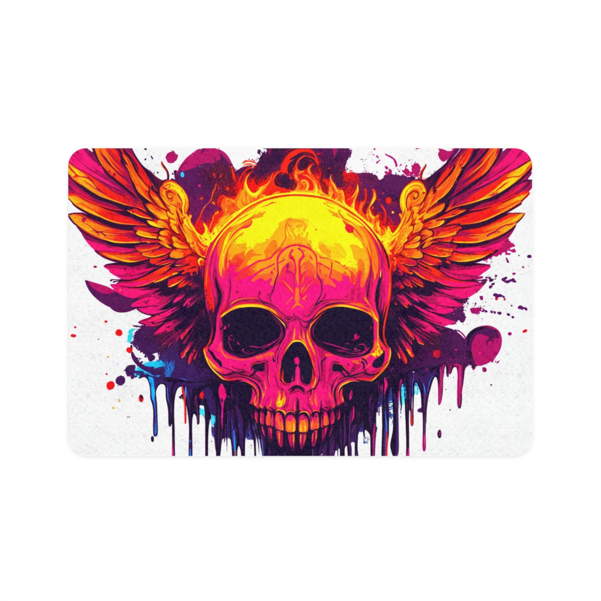 Vibrant Skull Pet Food Mat, Pet Feeding Mat, Dog Bowl Mat, Cat Food Mat, Colorful Pet Accessory, Unique Decor for Animal Lovers