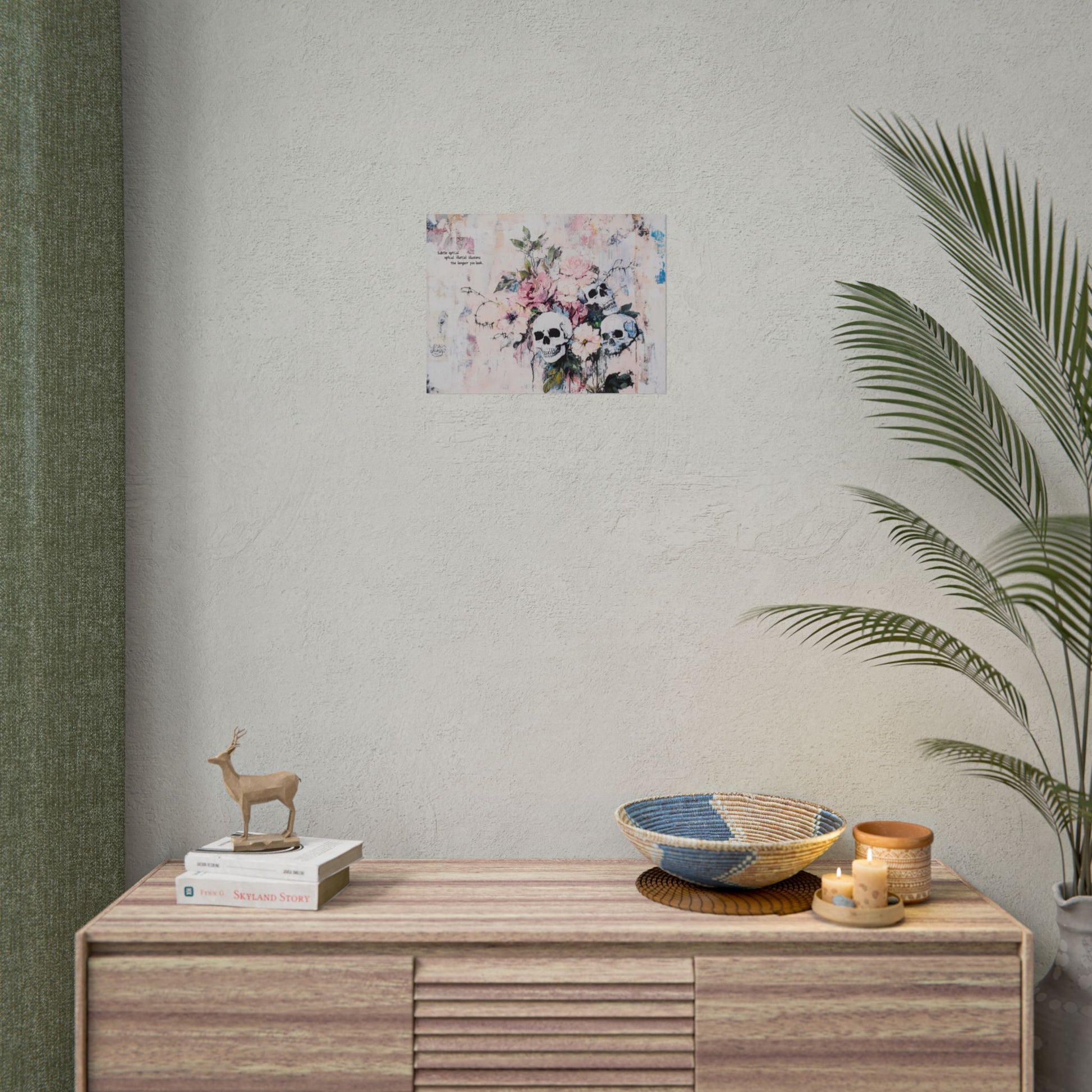 Floral Skull Art Poster, Vintage Wall Decor, Gothic Home Aesthetic, Unique Artwork, Boho Room Styling, Gift for Art Lovers