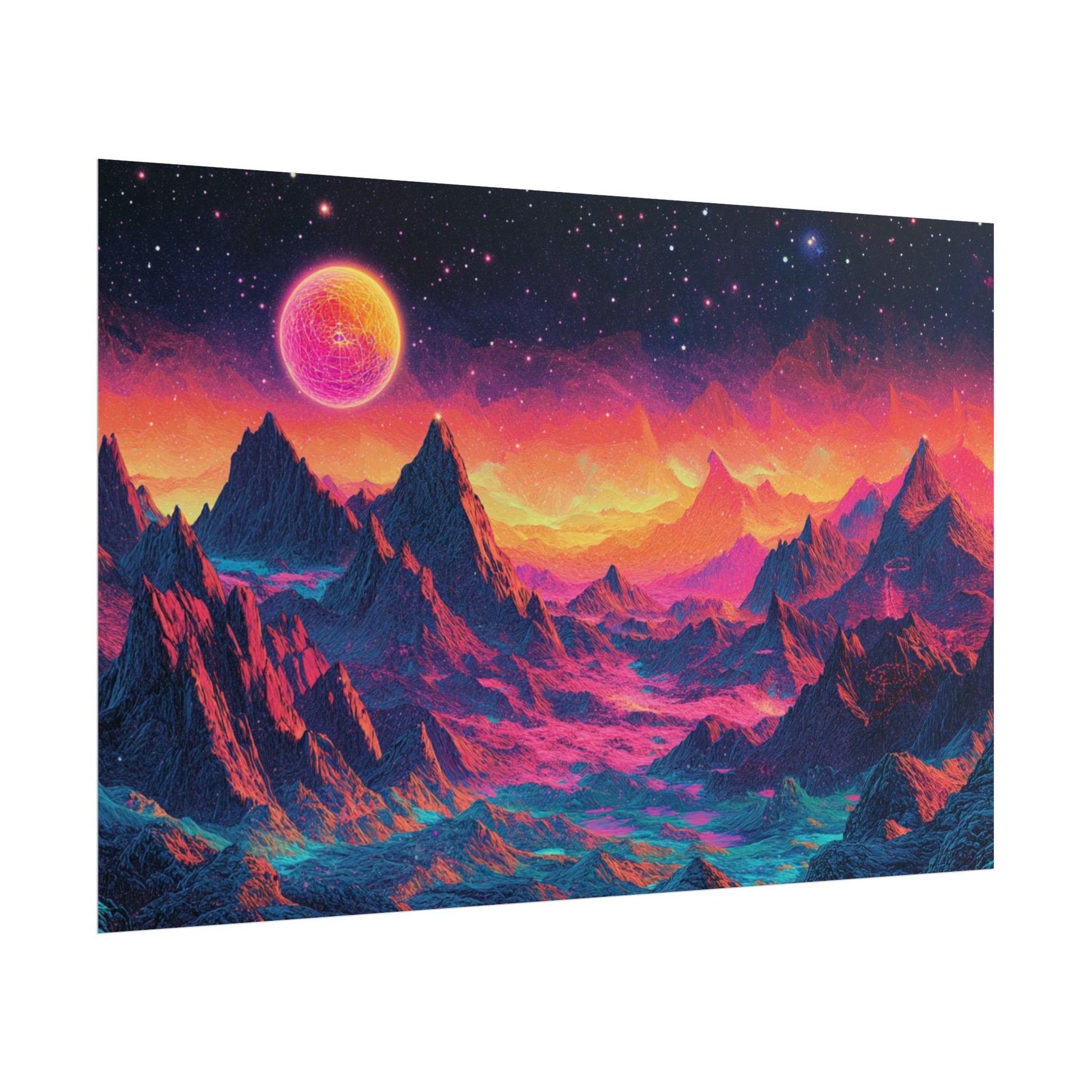 Vibrant Art Print Poster, Cosmic Mountain Wall Decor, Psychedelic Space Art, Colorful Home Decoration, Gift for Nature Lovers