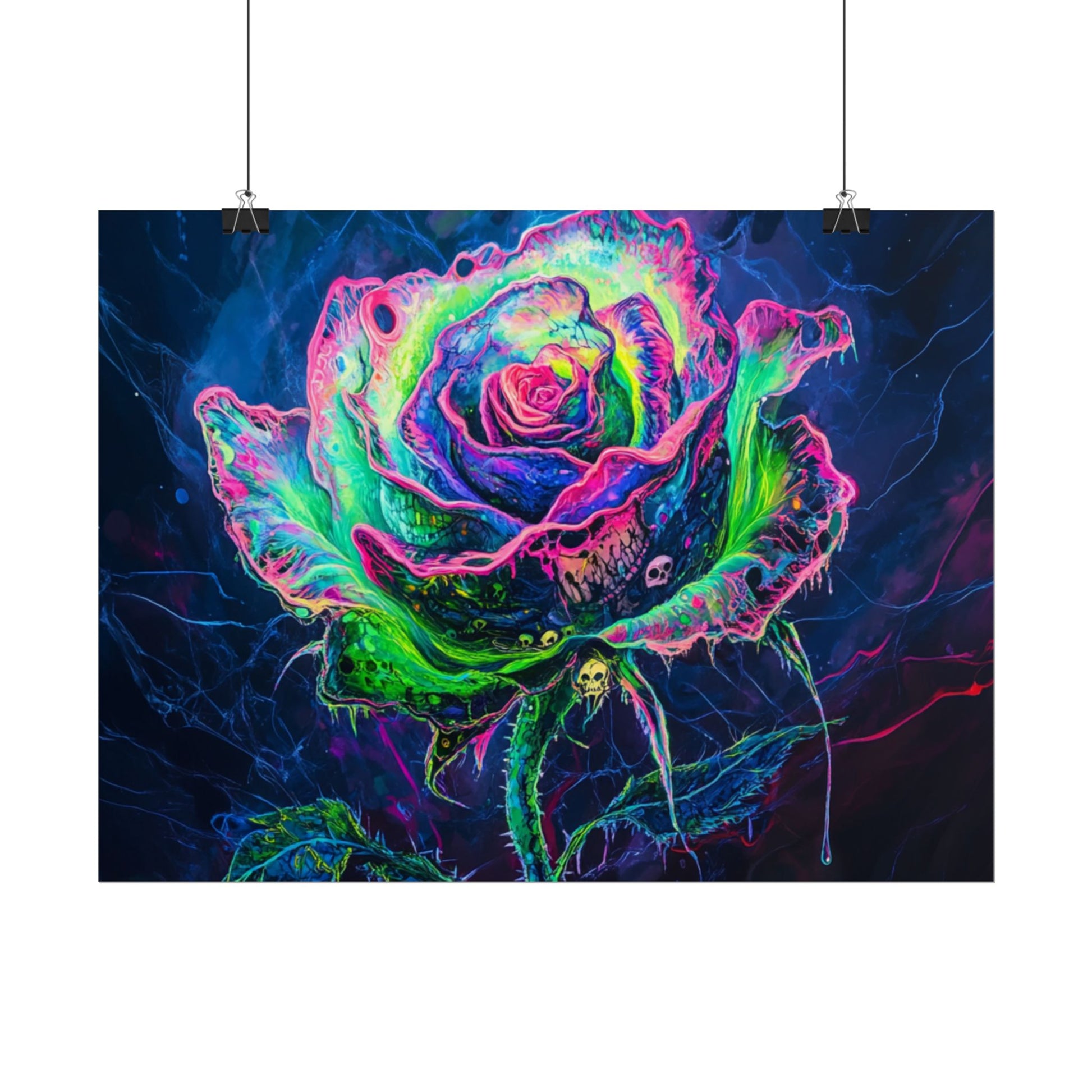 Neon Rose Wall Art | Psychedelic Floral Print, Colorful Posters, Home Decor, Gift for Art Lovers, Unique Wall Decoration