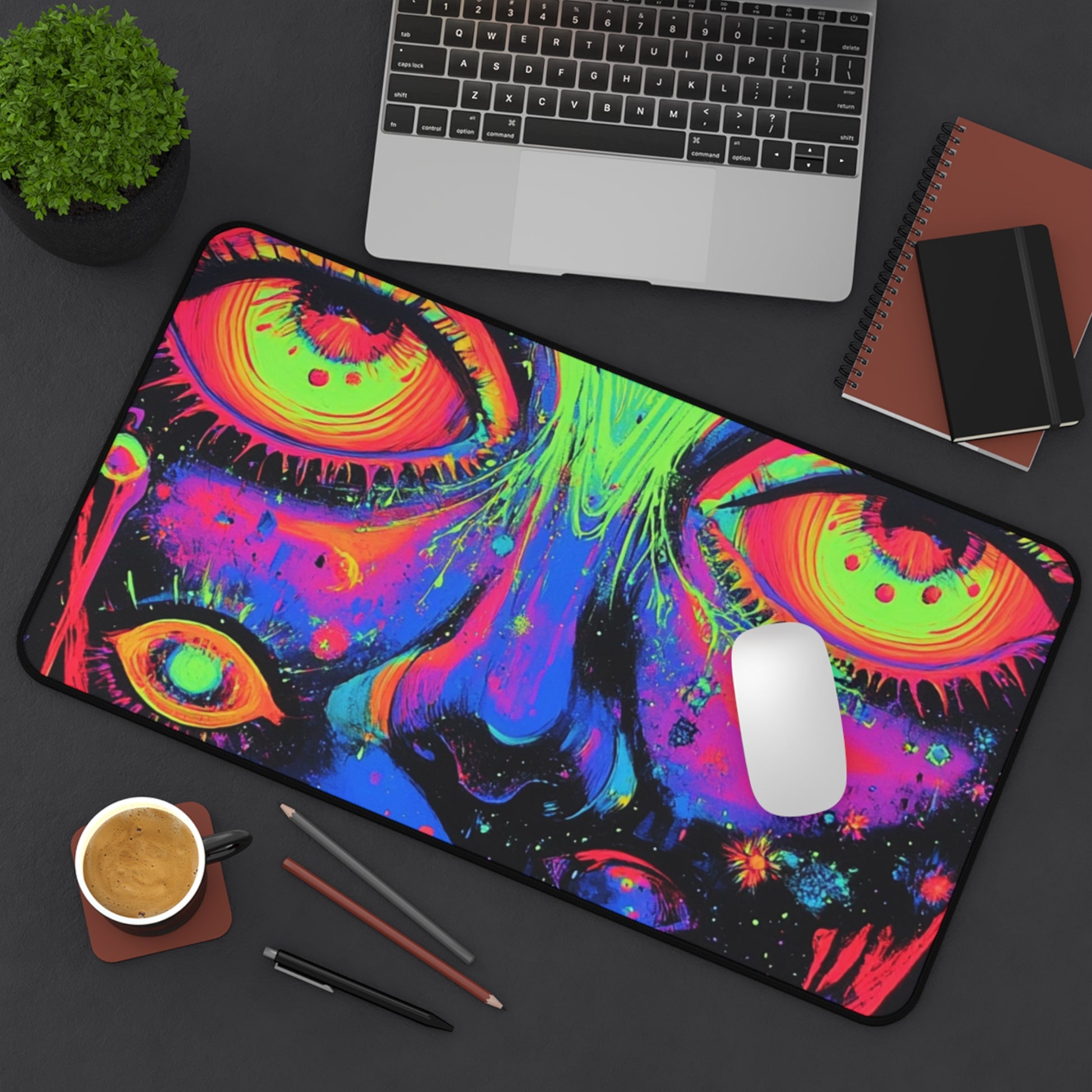 Psychedelic Art Desk Mat, Colorful Office Decor, Gaming Mouse Pad, Unique Gift for Artists, Vibrant Home Workspace