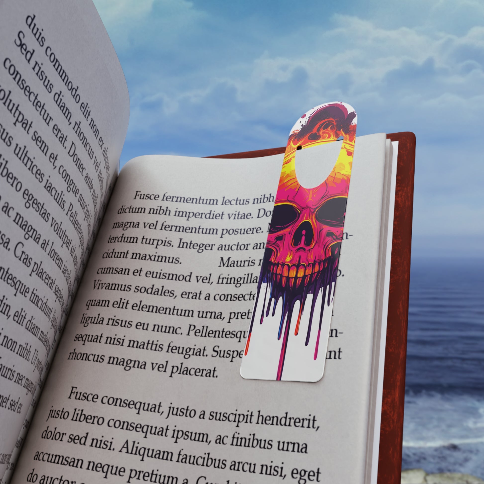 Vibrant Skull Bookmark, Gothic Book Lover Gift, Alternative Reading Accessory, Halloween Decor, Artistic Page Marker
