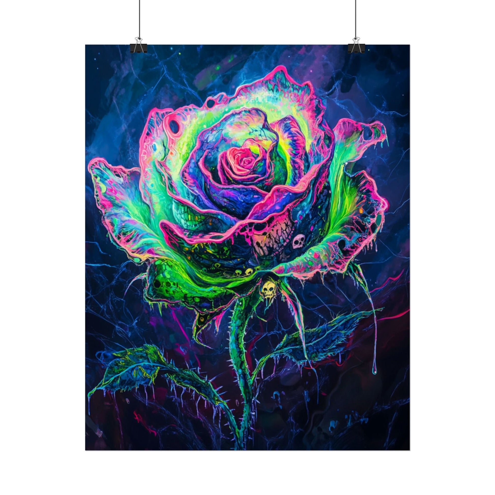 Neon Rose Wall Art | Psychedelic Floral Print, Colorful Posters, Home Decor, Gift for Art Lovers, Unique Wall Decoration