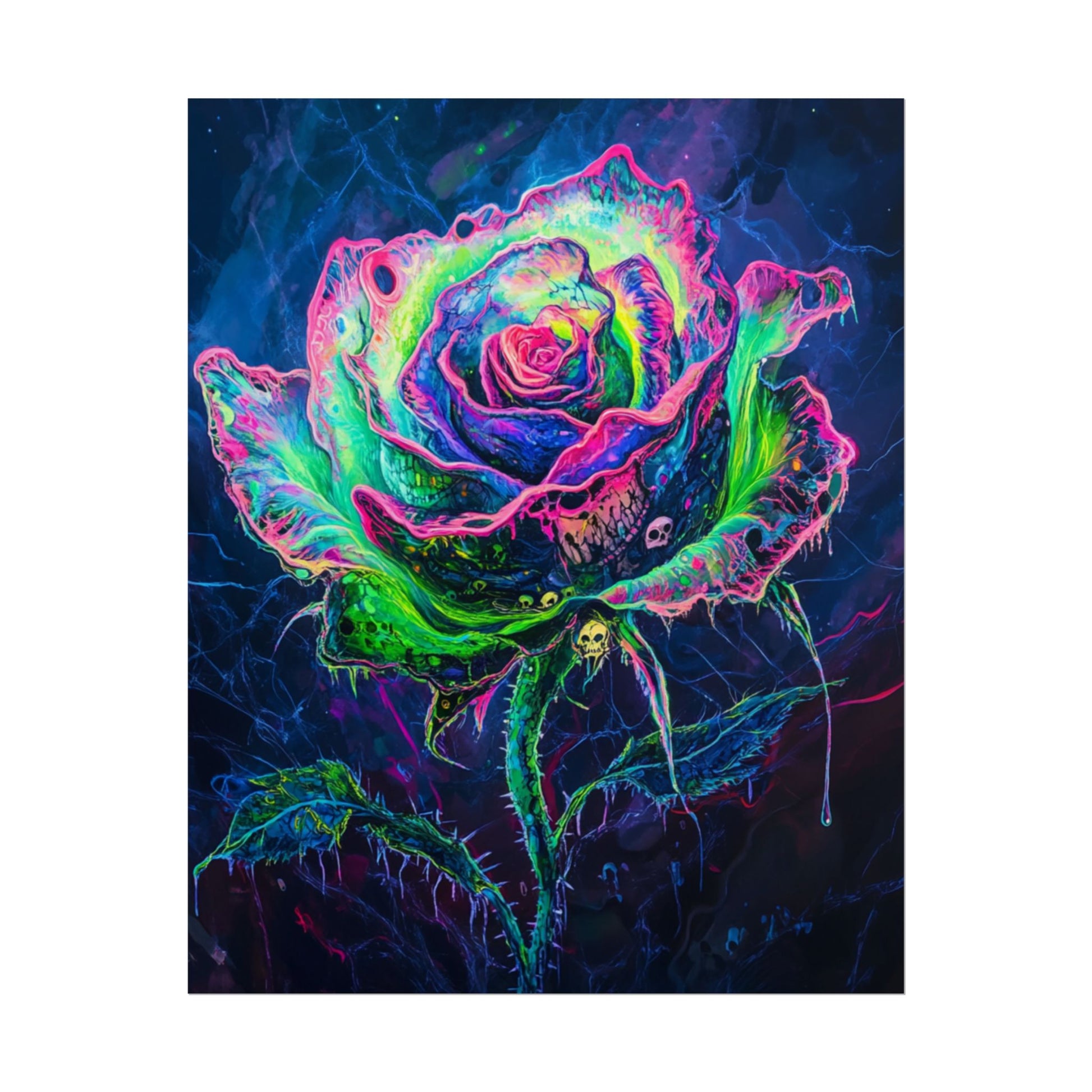 Neon Rose Wall Art | Psychedelic Floral Print, Colorful Posters, Home Decor, Gift for Art Lovers, Unique Wall Decoration