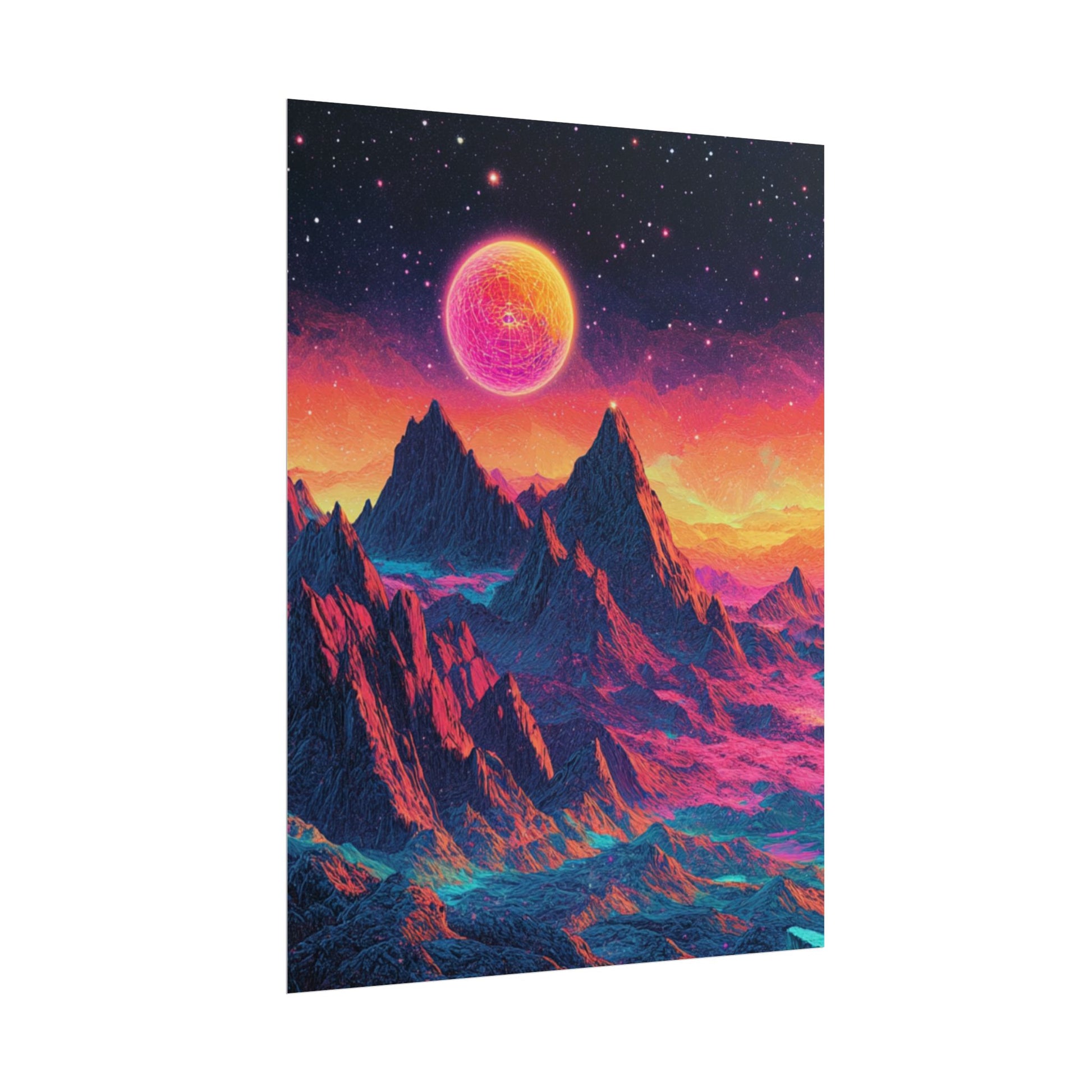 Vibrant Art Print Poster, Cosmic Mountain Wall Decor, Psychedelic Space Art, Colorful Home Decoration, Gift for Nature Lovers