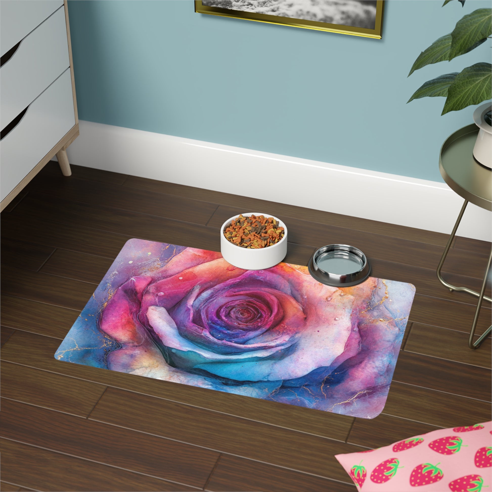 Colorful Rose Pet Food Mat, Stylish Dog Cat Feeding Mat, Kitchen Decor, Gifts for Pet Lovers, Pet Accessories, Animal Themed Home