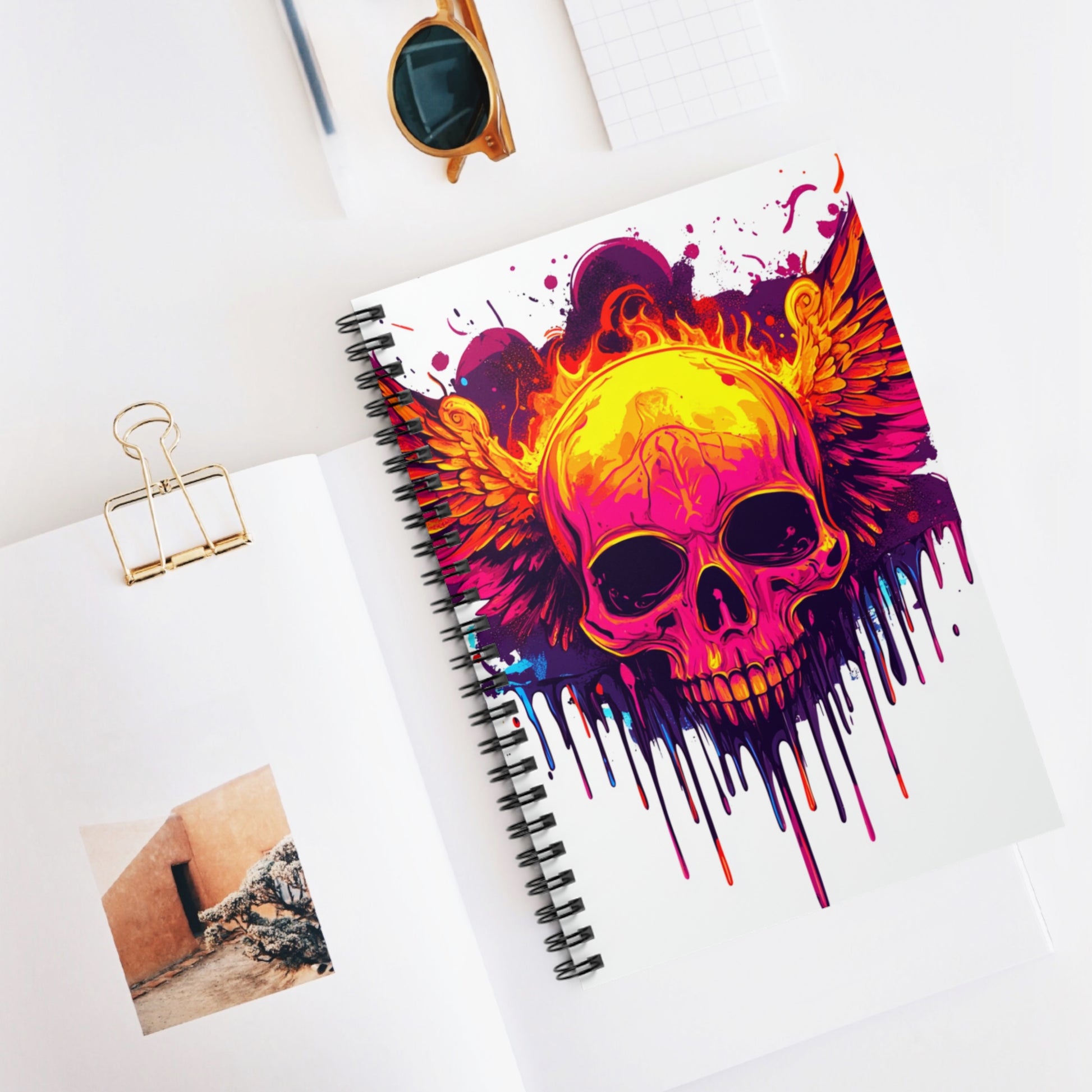Vibrant Skull Spiral Notebook - Ruled Line, Artistic Journal, Sketchbook, Gift for Artists, Punk Style Notebook, Unique Writing Pad