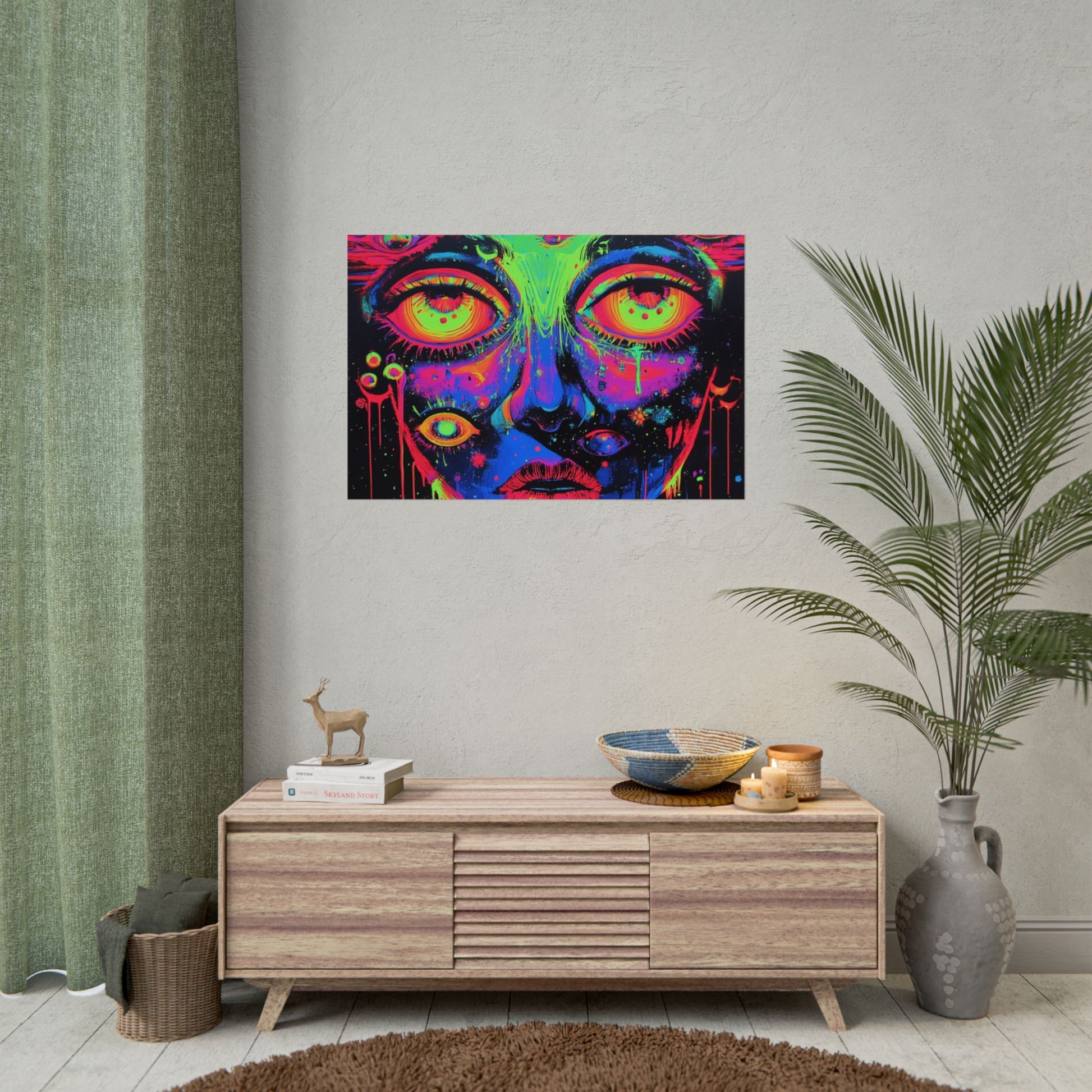 Vibrant Neon Art Poster, Psychedelic Wall Decor, Colorful Home Accent, Unique Gift for Art Lovers, Festival Decor, Boho Wall Art
