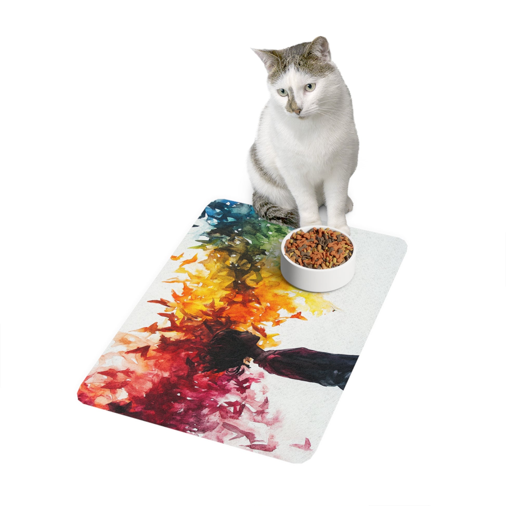 Vibrant Pet Food Mat, Colorful Dog Bowl Mat, Cat Feeding Mat, Non-Slip Pet Mat, Water-Resistant Pet Placemat