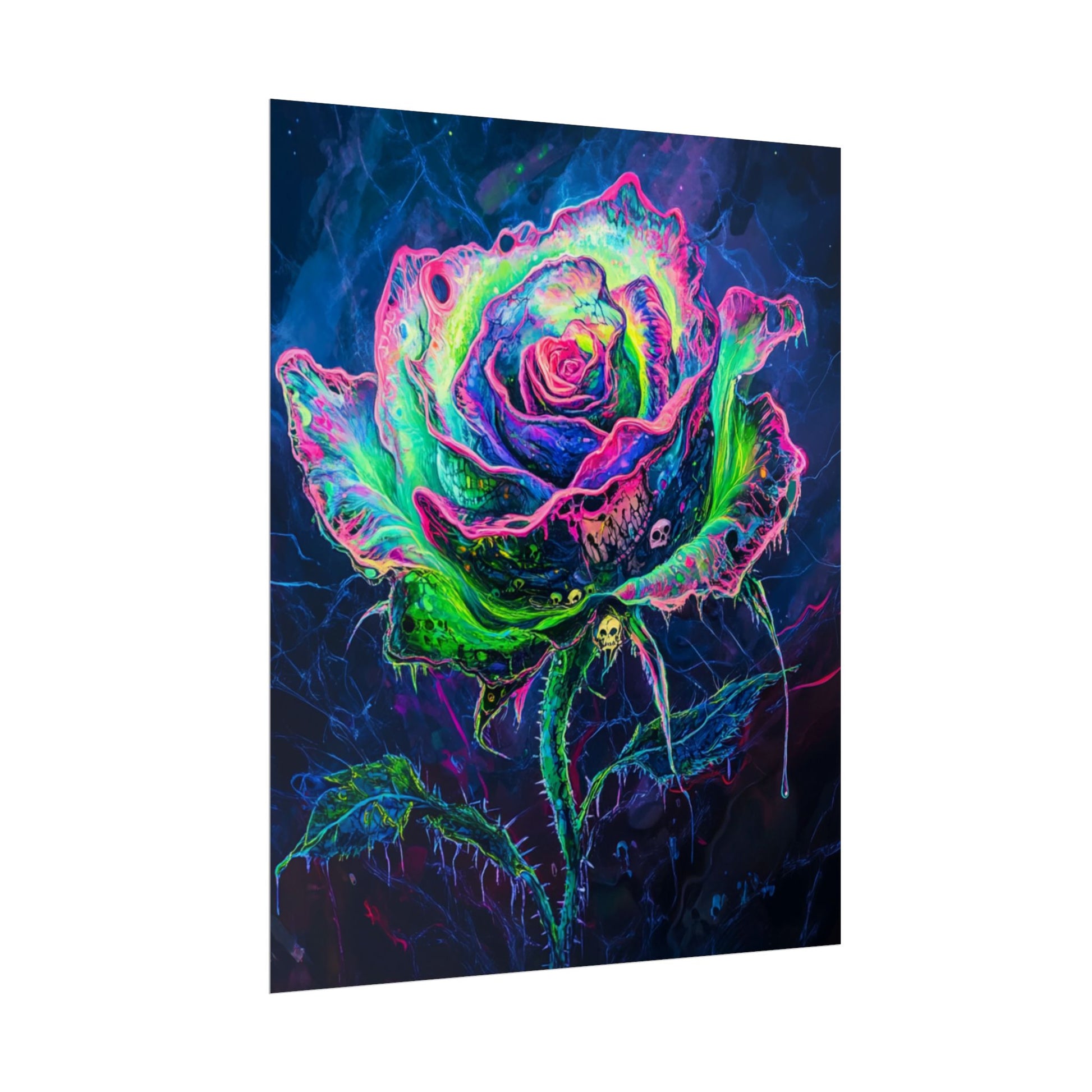 Neon Rose Wall Art | Psychedelic Floral Print, Colorful Posters, Home Decor, Gift for Art Lovers, Unique Wall Decoration