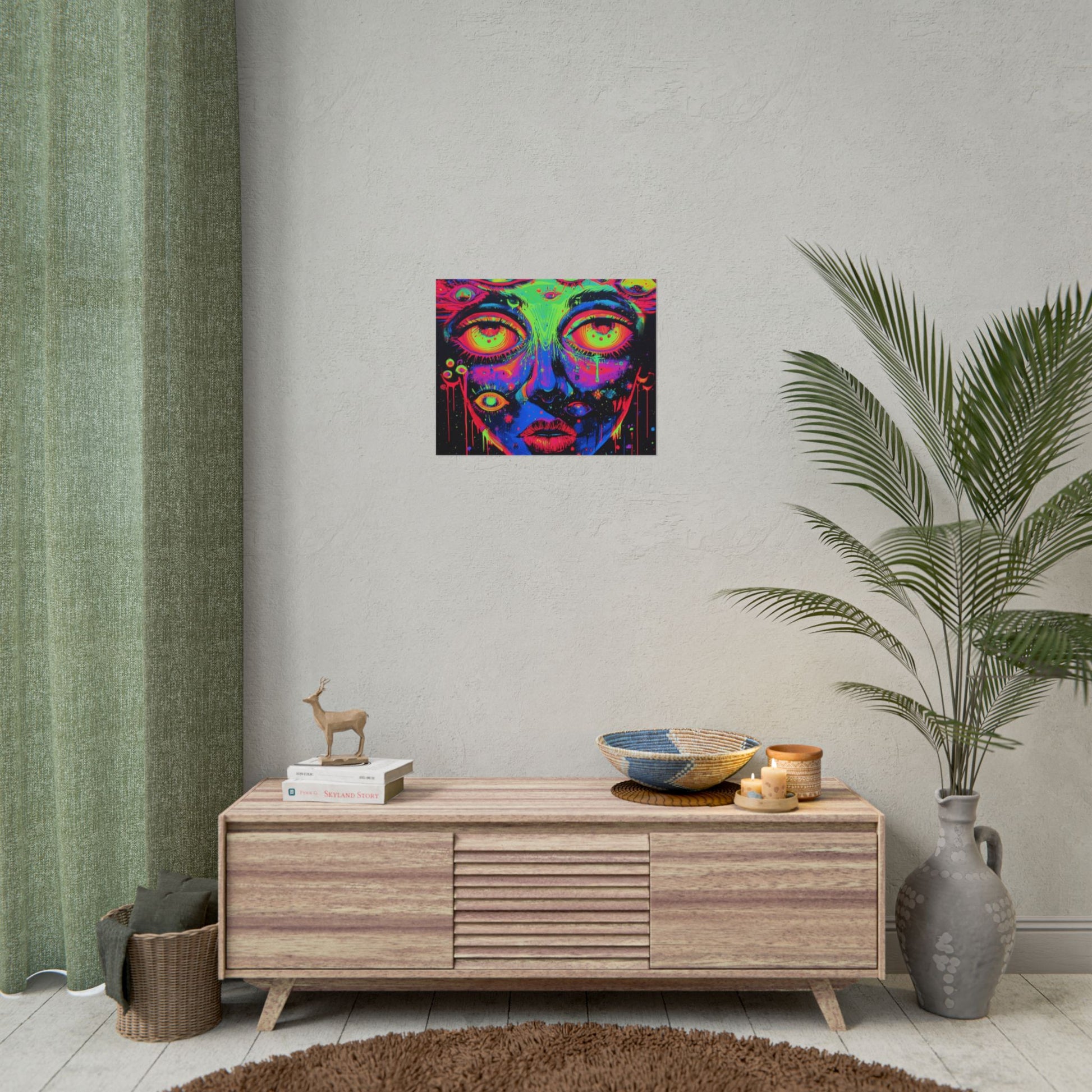 Vibrant Neon Art Poster, Psychedelic Wall Decor, Colorful Home Accent, Unique Gift for Art Lovers, Festival Decor, Boho Wall Art