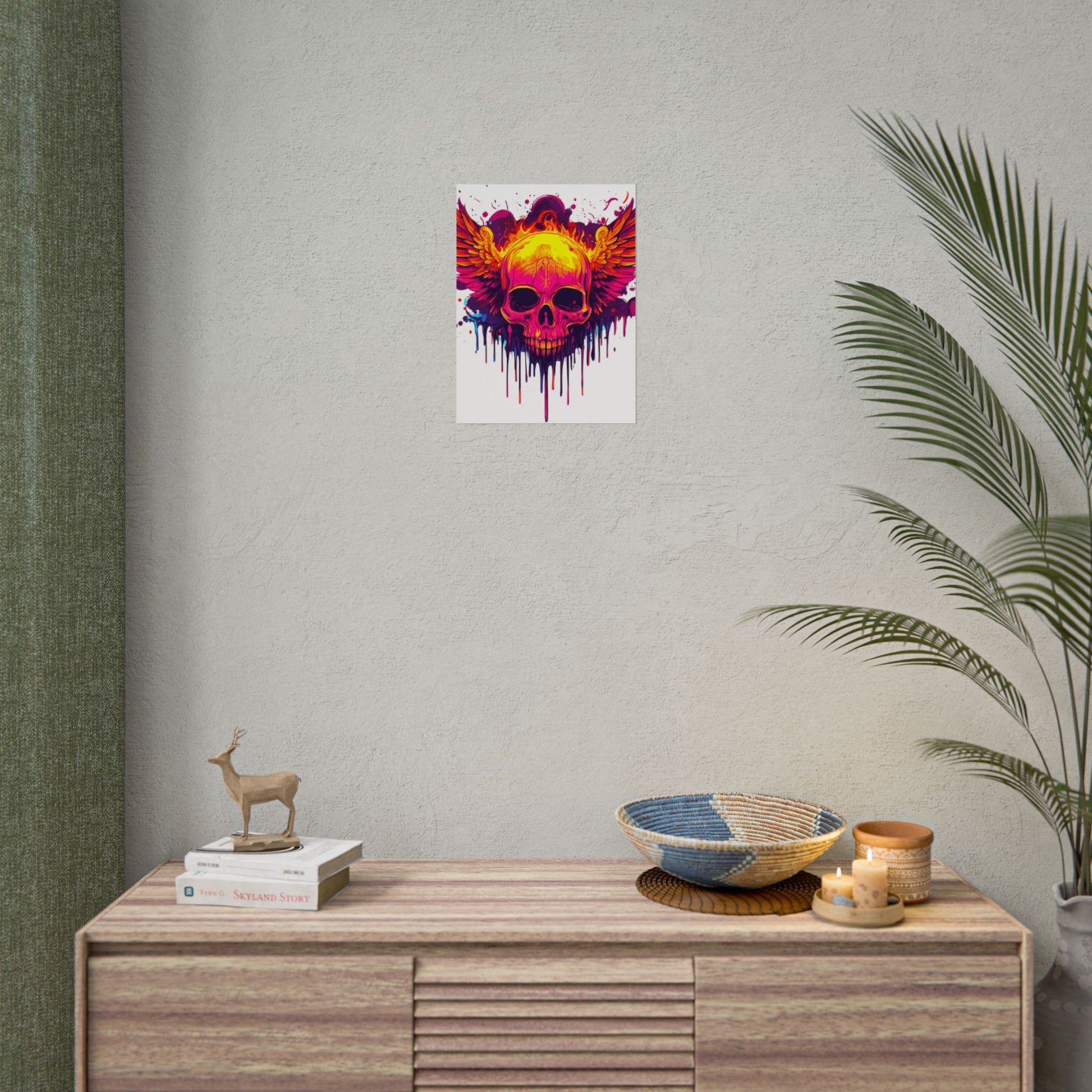 Vibrant Skull Art Print - Bohemian Home Decor, Wall Art, Gift for Rock Lovers, Festival Decor, Unique Artwork