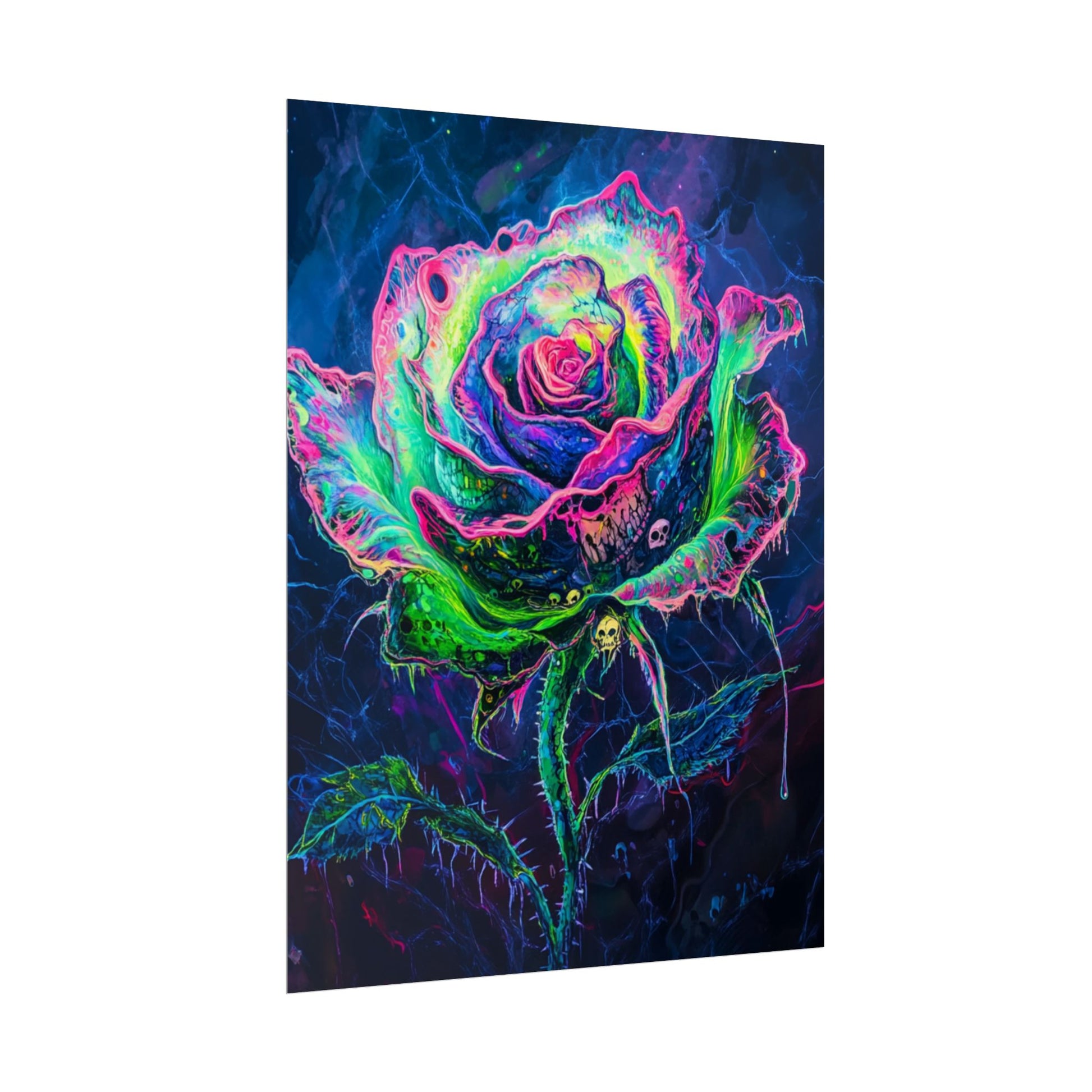 Neon Rose Wall Art | Psychedelic Floral Print, Colorful Posters, Home Decor, Gift for Art Lovers, Unique Wall Decoration