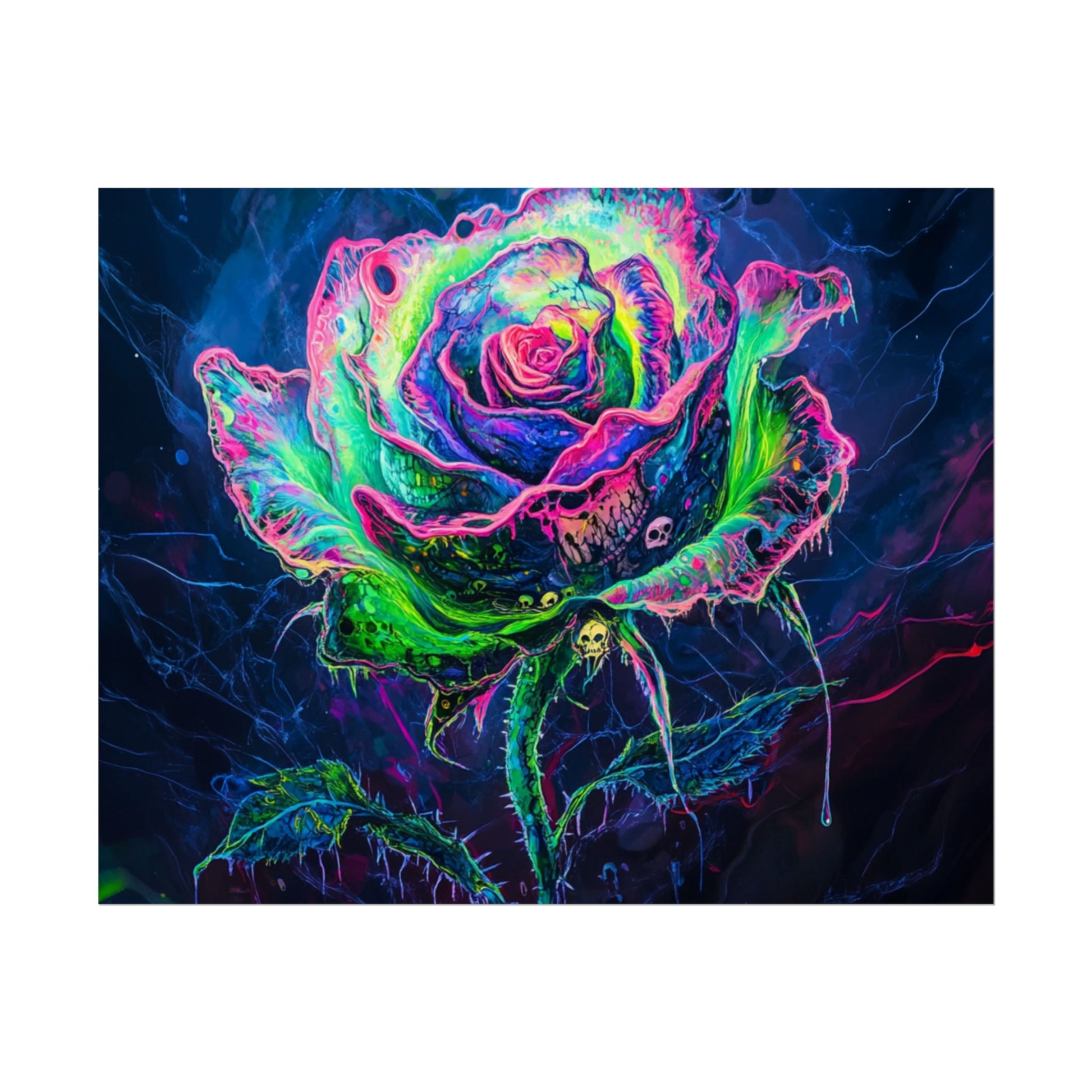 Neon Rose Wall Art | Psychedelic Floral Print, Colorful Posters, Home Decor, Gift for Art Lovers, Unique Wall Decoration