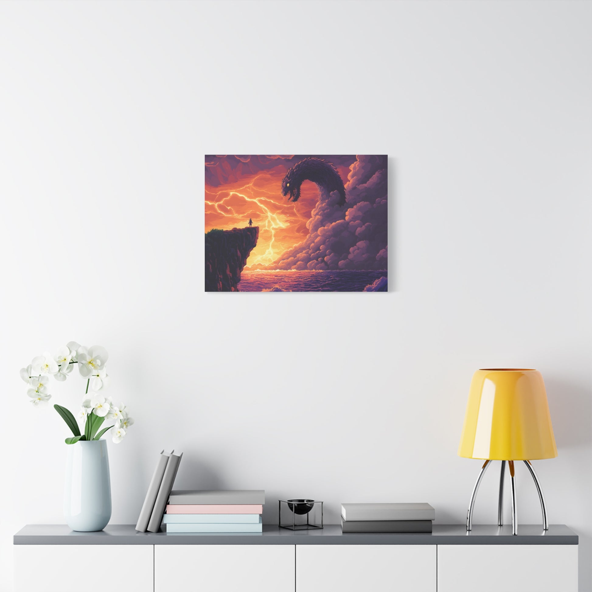 Hero vs Leviathan – 16-Bit Mythical Sea Monster Wall Art canvas