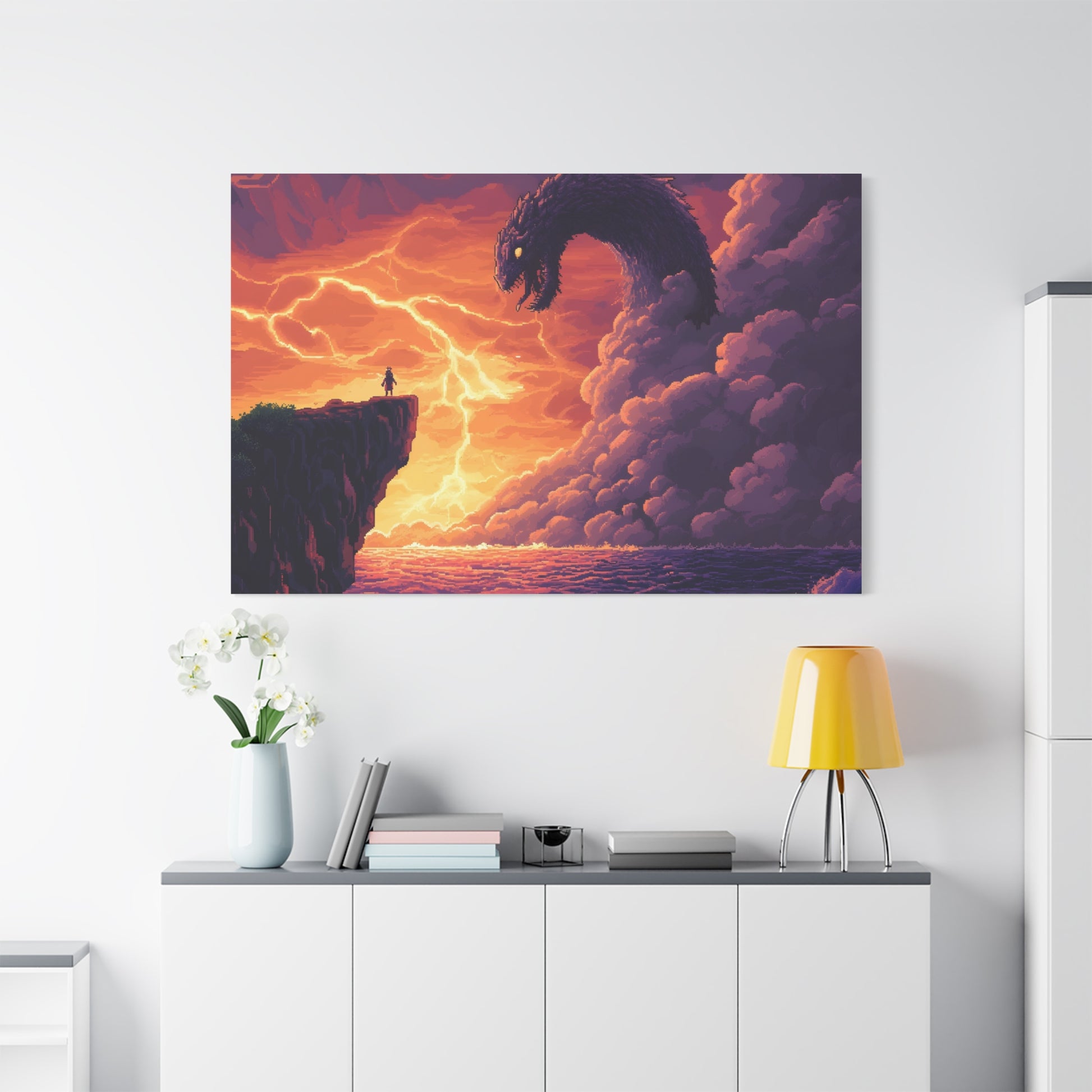 Hero vs Leviathan – 16-Bit Mythical Sea Monster Wall Art canvas
