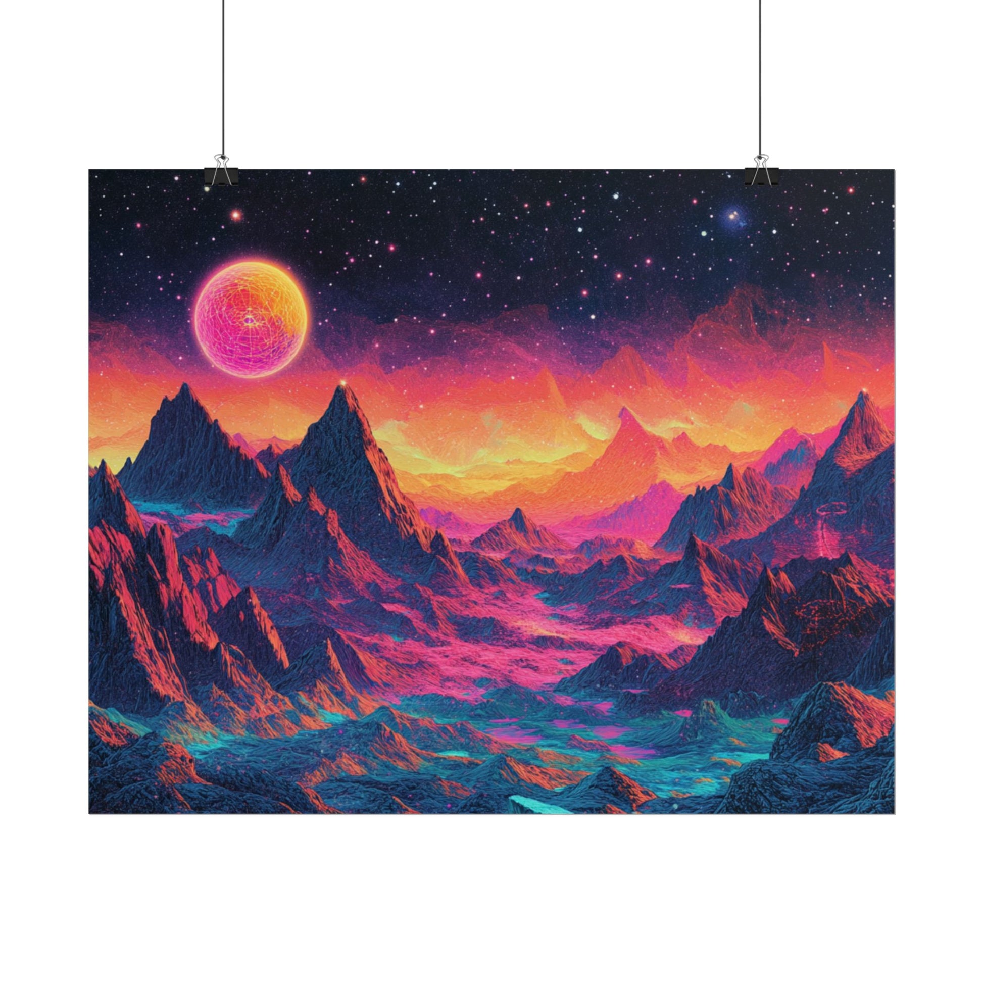 Vibrant Art Print Poster, Cosmic Mountain Wall Decor, Psychedelic Space Art, Colorful Home Decoration, Gift for Nature Lovers