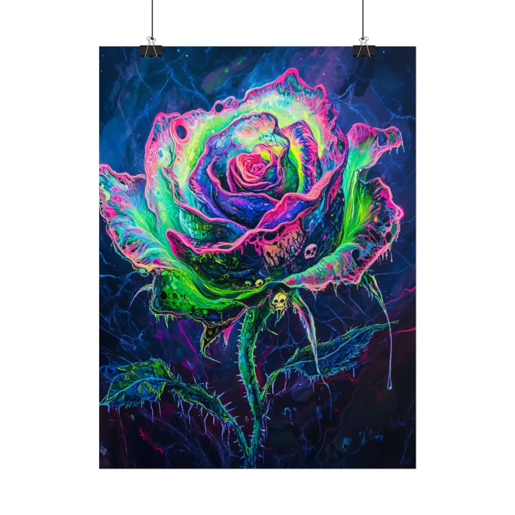 Neon Rose Wall Art | Psychedelic Floral Print, Colorful Posters, Home Decor, Gift for Art Lovers, Unique Wall Decoration