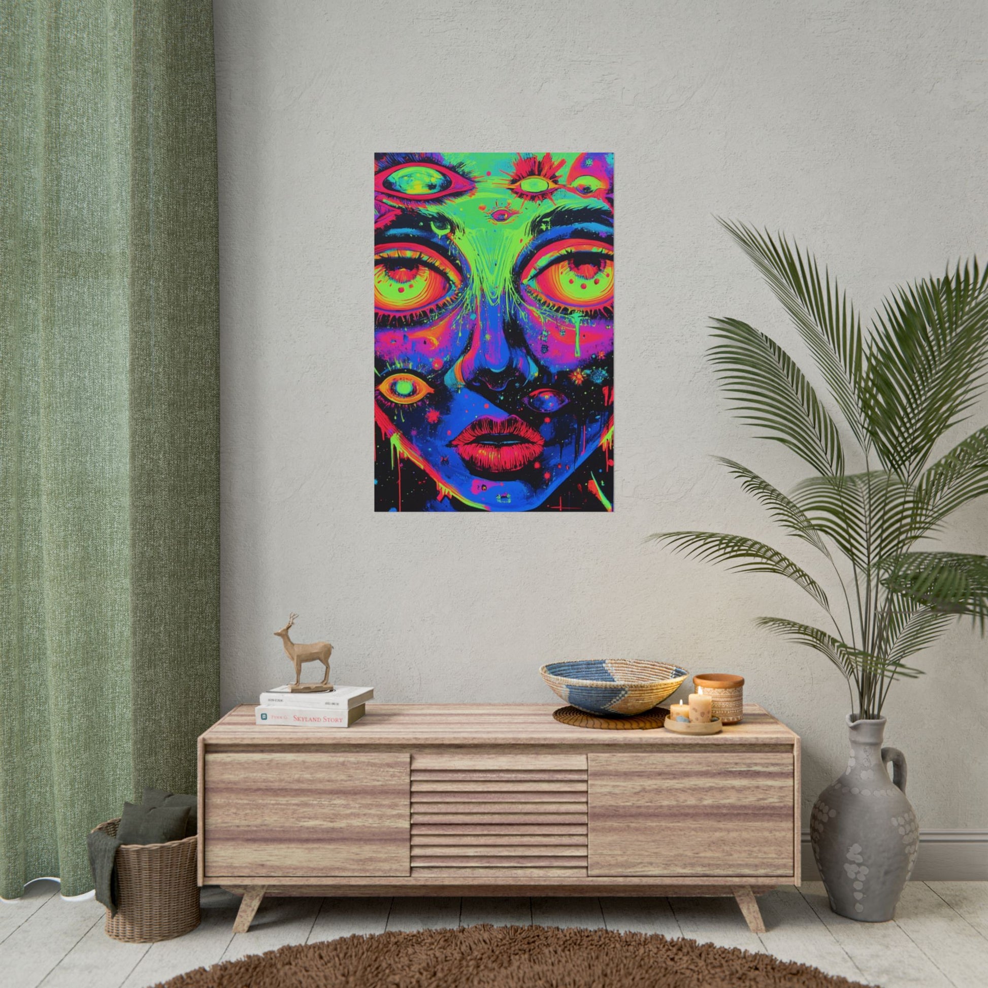 Vibrant Neon Art Poster, Psychedelic Wall Decor, Colorful Home Accent, Unique Gift for Art Lovers, Festival Decor, Boho Wall Art