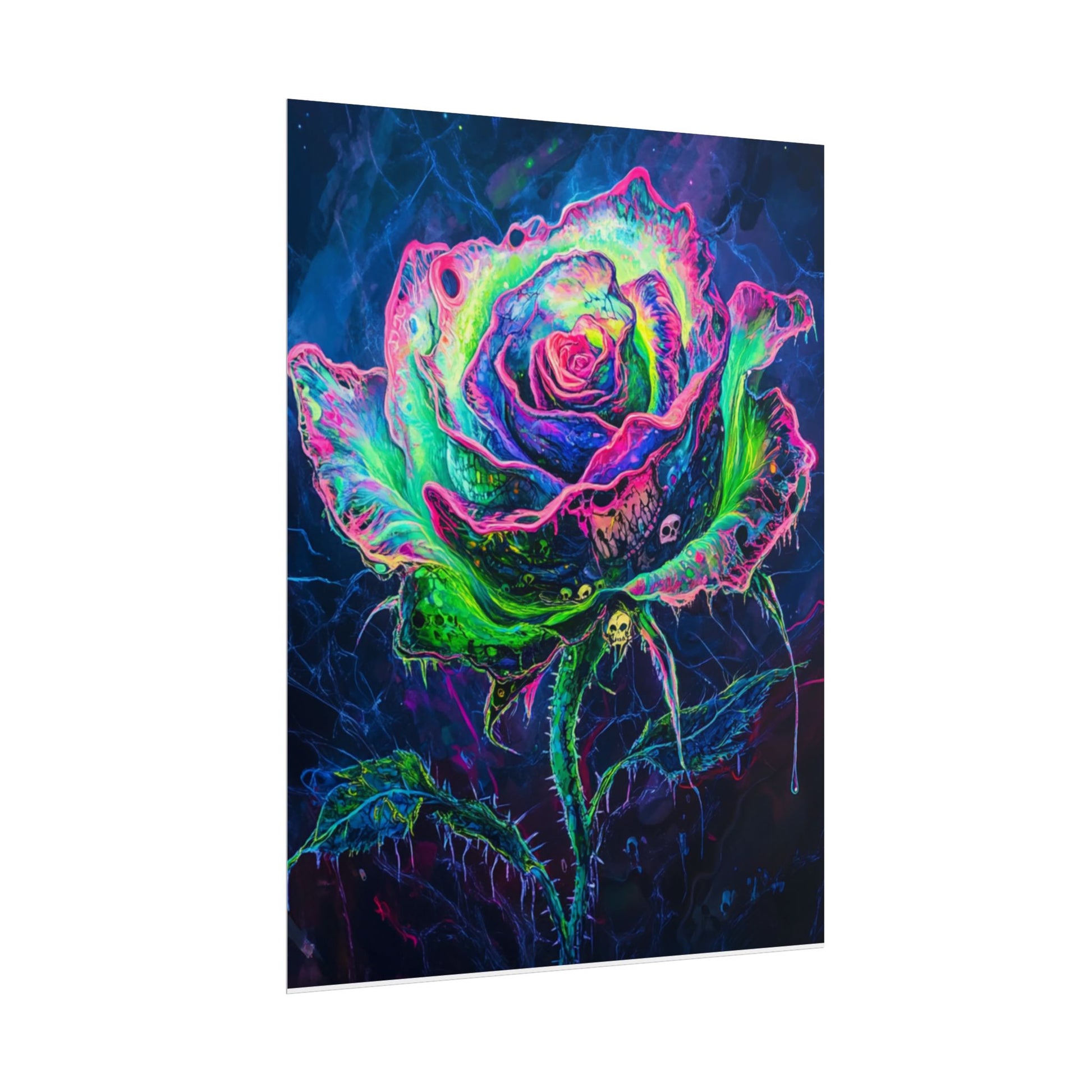 Neon Rose Wall Art | Psychedelic Floral Print, Colorful Posters, Home Decor, Gift for Art Lovers, Unique Wall Decoration