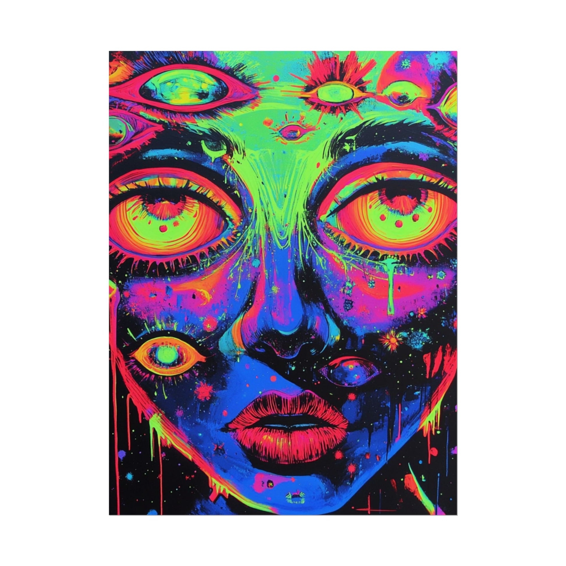 Vibrant Neon Art Poster, Psychedelic Wall Decor, Colorful Home Accent, Unique Gift for Art Lovers, Festival Decor, Boho Wall Art