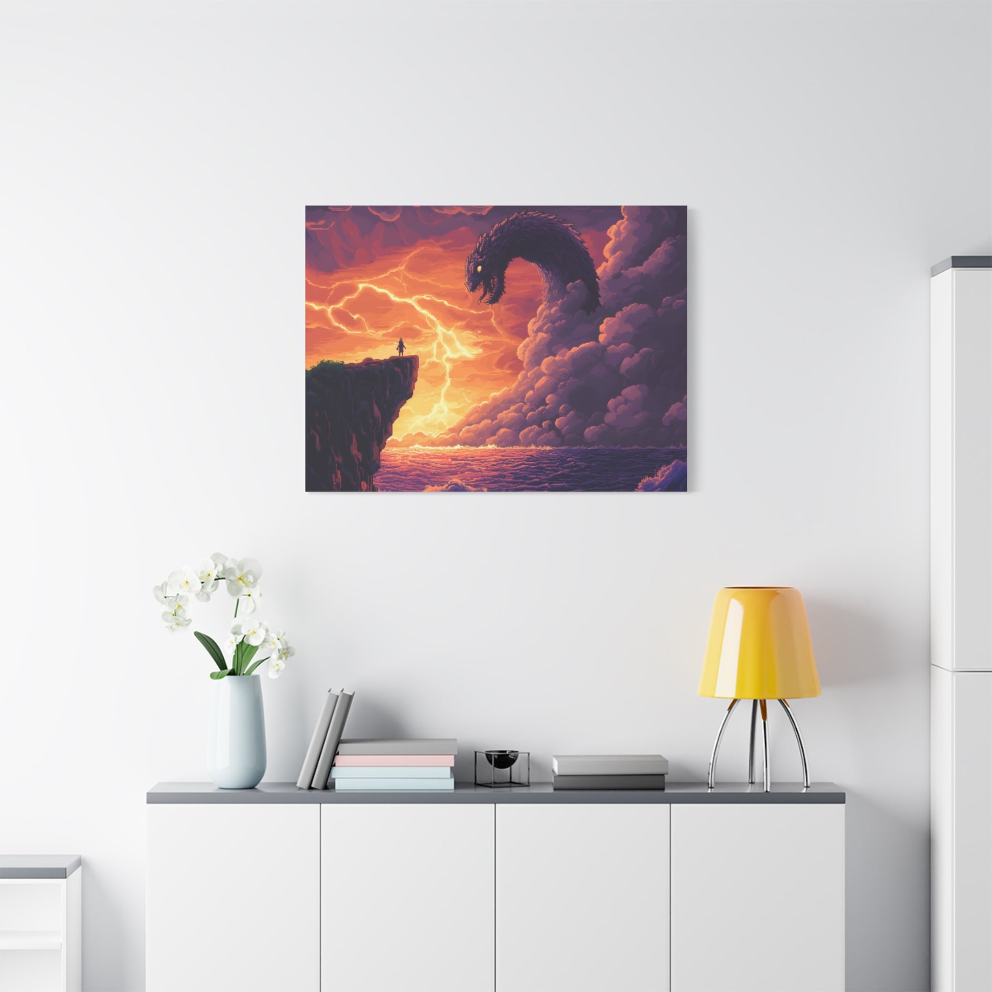 Hero vs Leviathan – 16-Bit Mythical Sea Monster Wall Art canvas