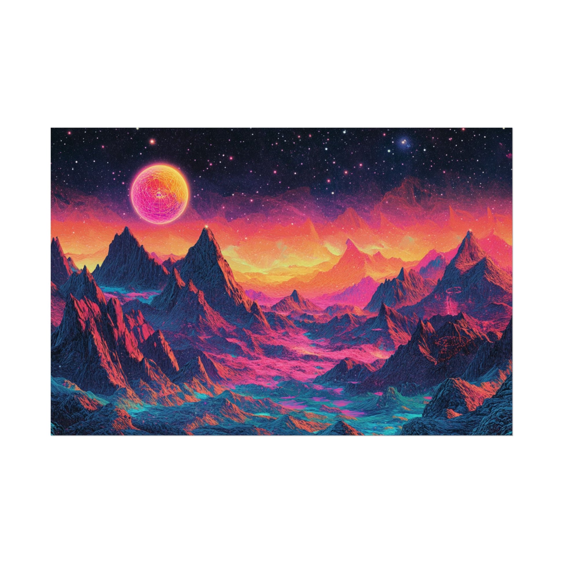 Vibrant Art Print Poster, Cosmic Mountain Wall Decor, Psychedelic Space Art, Colorful Home Decoration, Gift for Nature Lovers