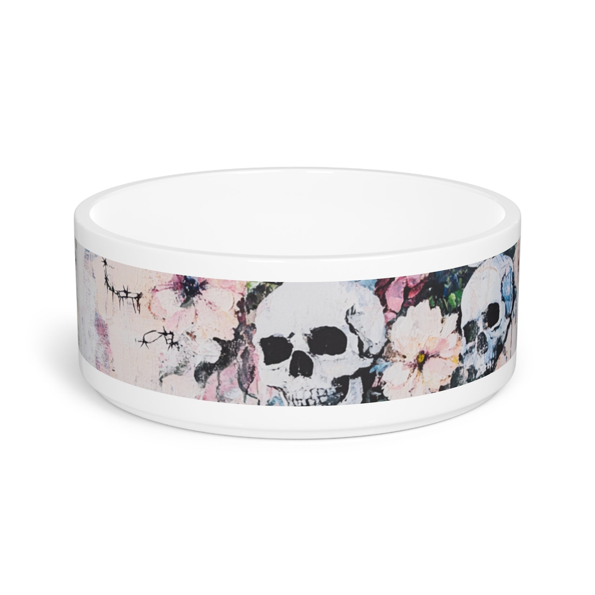 Gothic Pet Bowl, Skull Design Dog Dish, Floral Cat Bowl, Unique Pet Accessory, Halloween Gift for Pets