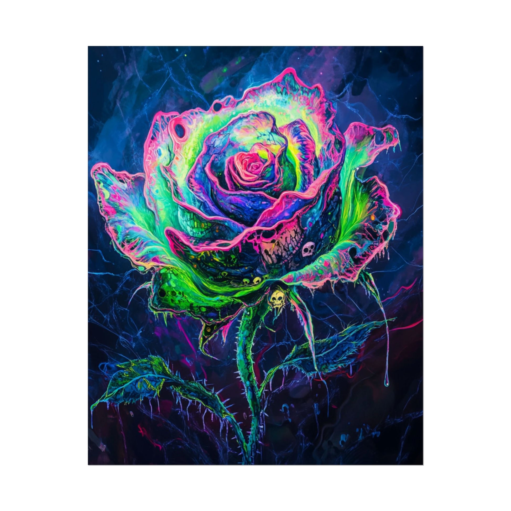 Neon Rose Wall Art | Psychedelic Floral Print, Colorful Posters, Home Decor, Gift for Art Lovers, Unique Wall Decoration