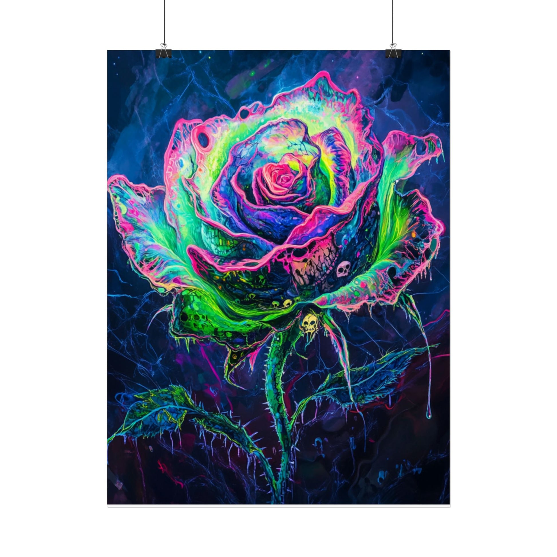 Neon Rose Wall Art | Psychedelic Floral Print, Colorful Posters, Home Decor, Gift for Art Lovers, Unique Wall Decoration