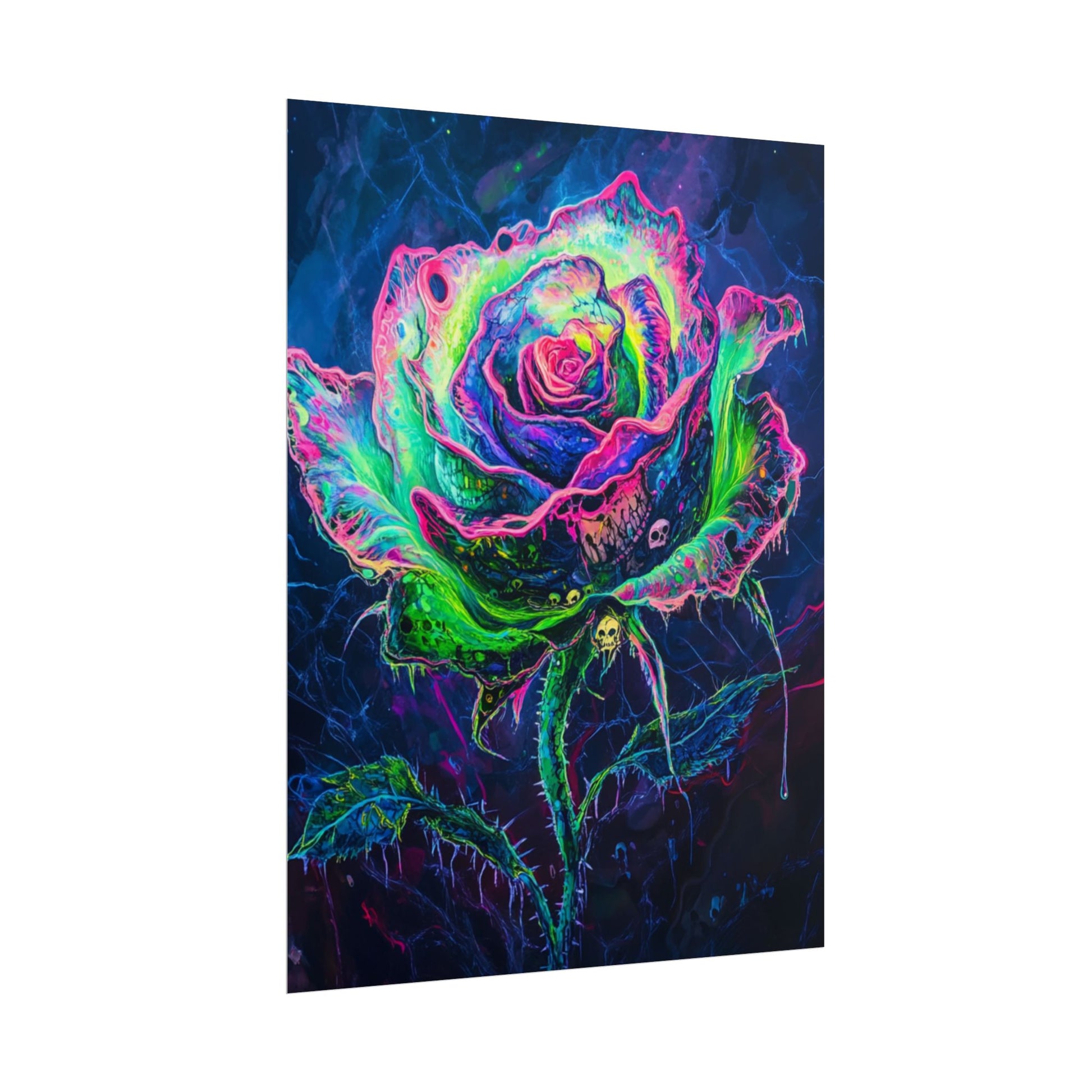 Neon Rose Wall Art | Psychedelic Floral Print, Colorful Posters, Home Decor, Gift for Art Lovers, Unique Wall Decoration