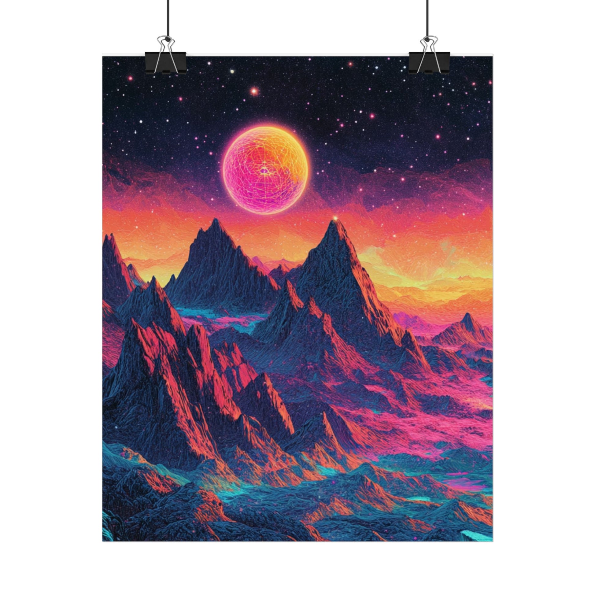 Vibrant Art Print Poster, Cosmic Mountain Wall Decor, Psychedelic Space Art, Colorful Home Decoration, Gift for Nature Lovers