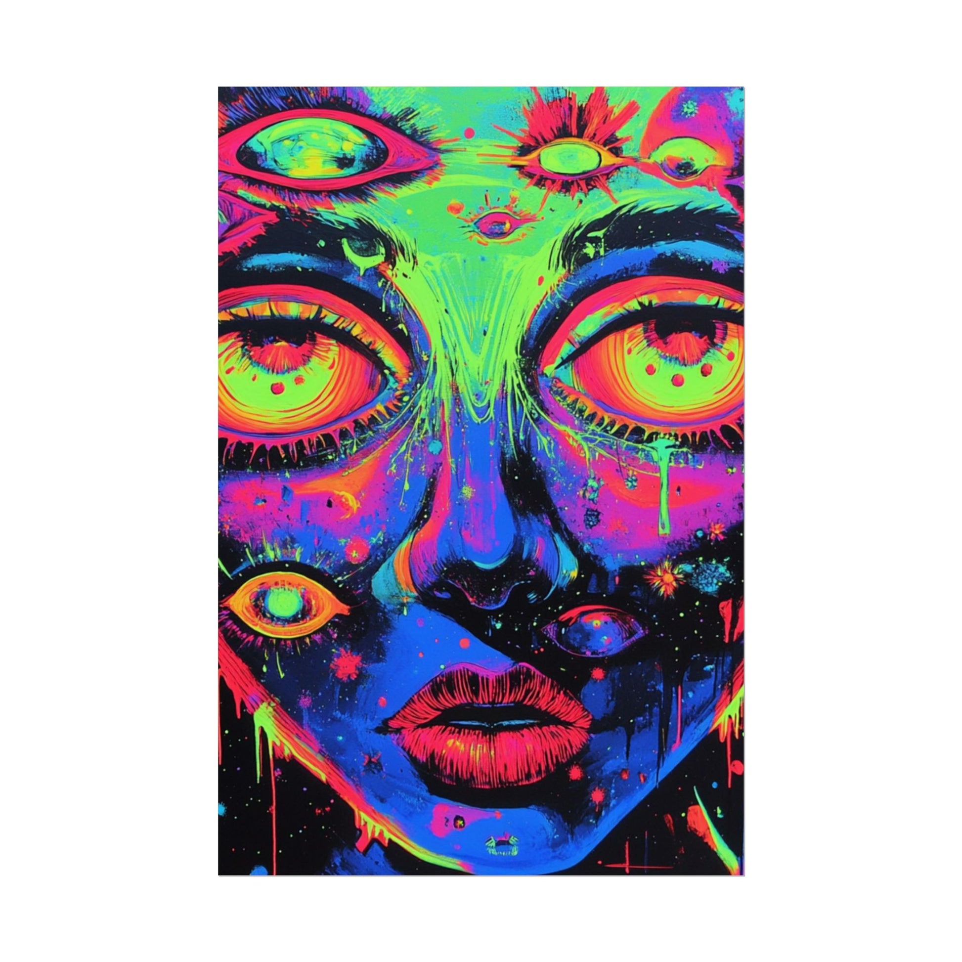 Vibrant Neon Art Poster, Psychedelic Wall Decor, Colorful Home Accent, Unique Gift for Art Lovers, Festival Decor, Boho Wall Art