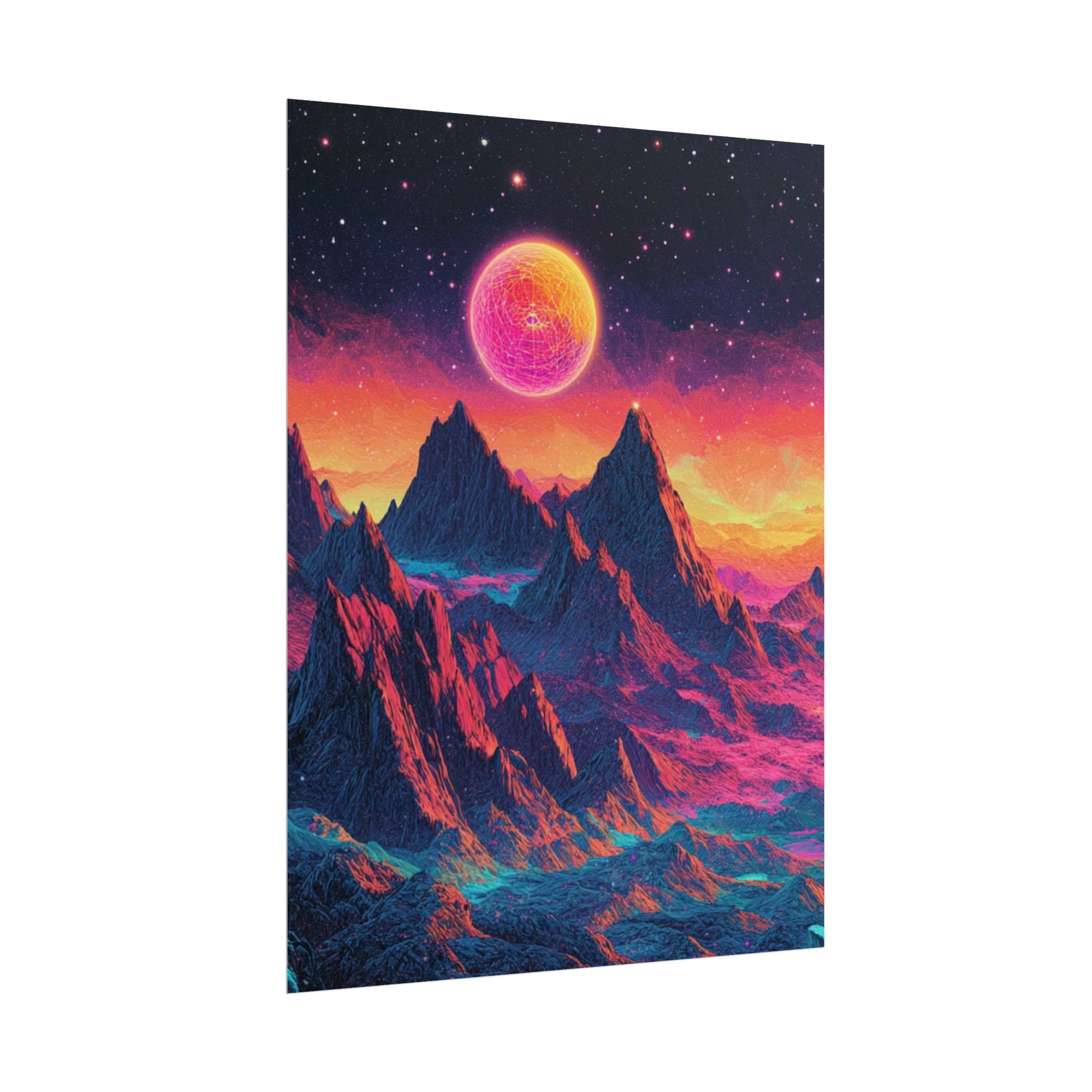 Vibrant Art Print Poster, Cosmic Mountain Wall Decor, Psychedelic Space Art, Colorful Home Decoration, Gift for Nature Lovers