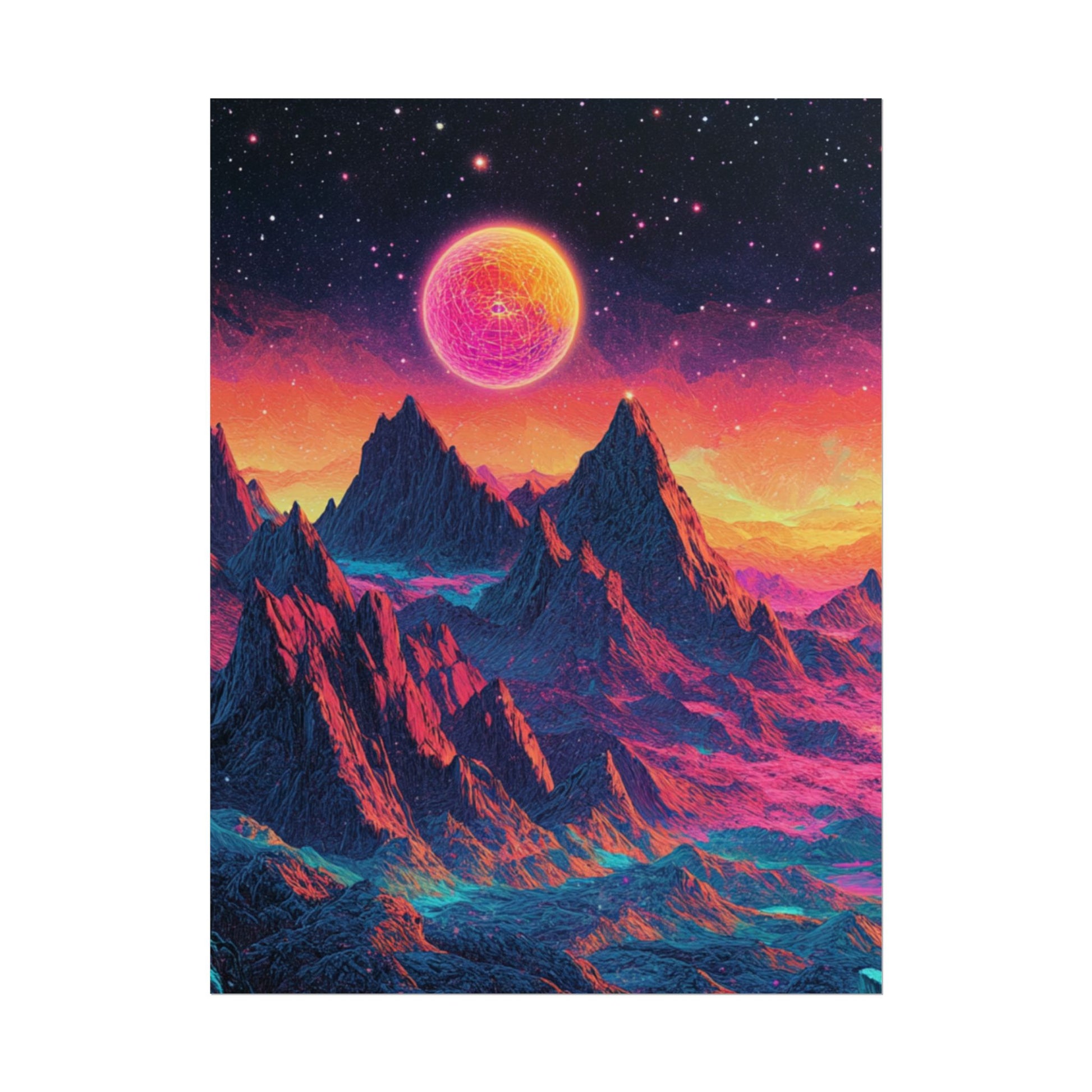 Vibrant Art Print Poster, Cosmic Mountain Wall Decor, Psychedelic Space Art, Colorful Home Decoration, Gift for Nature Lovers