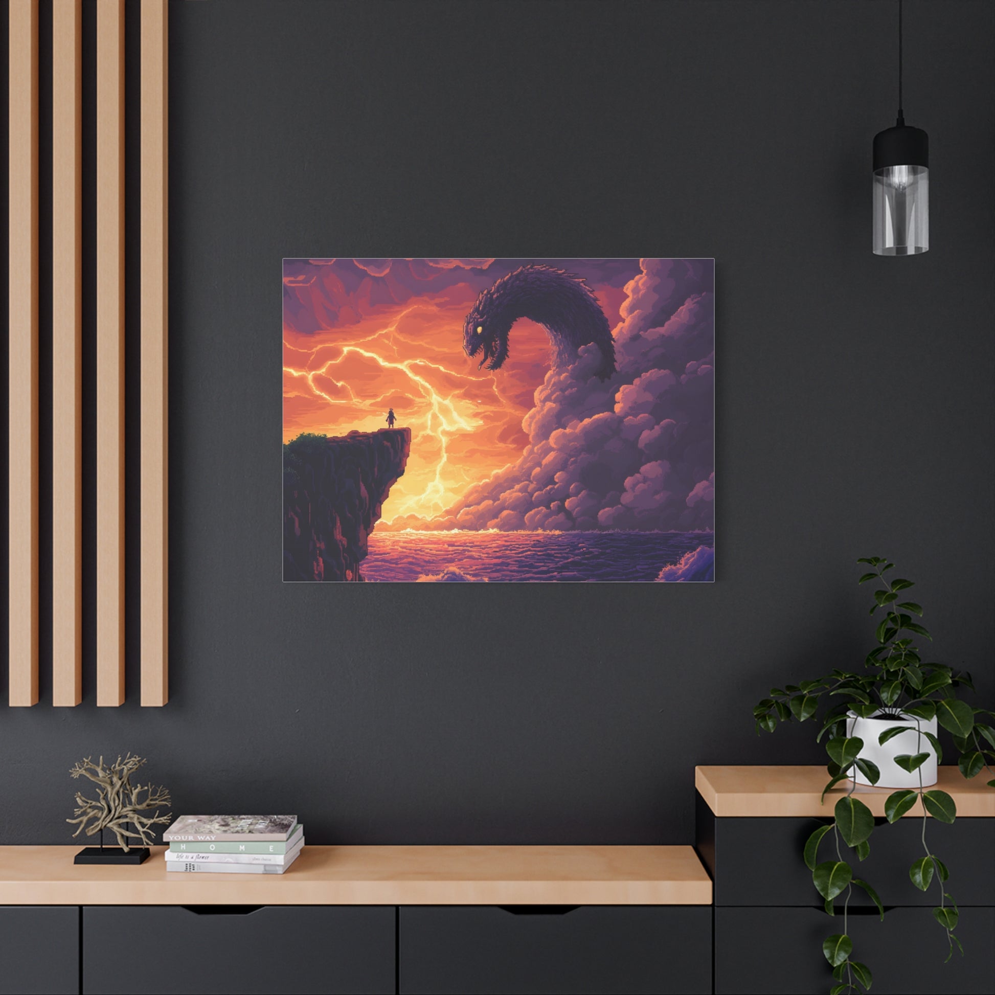 Hero vs Leviathan – 16-Bit Mythical Sea Monster Wall Art canvas